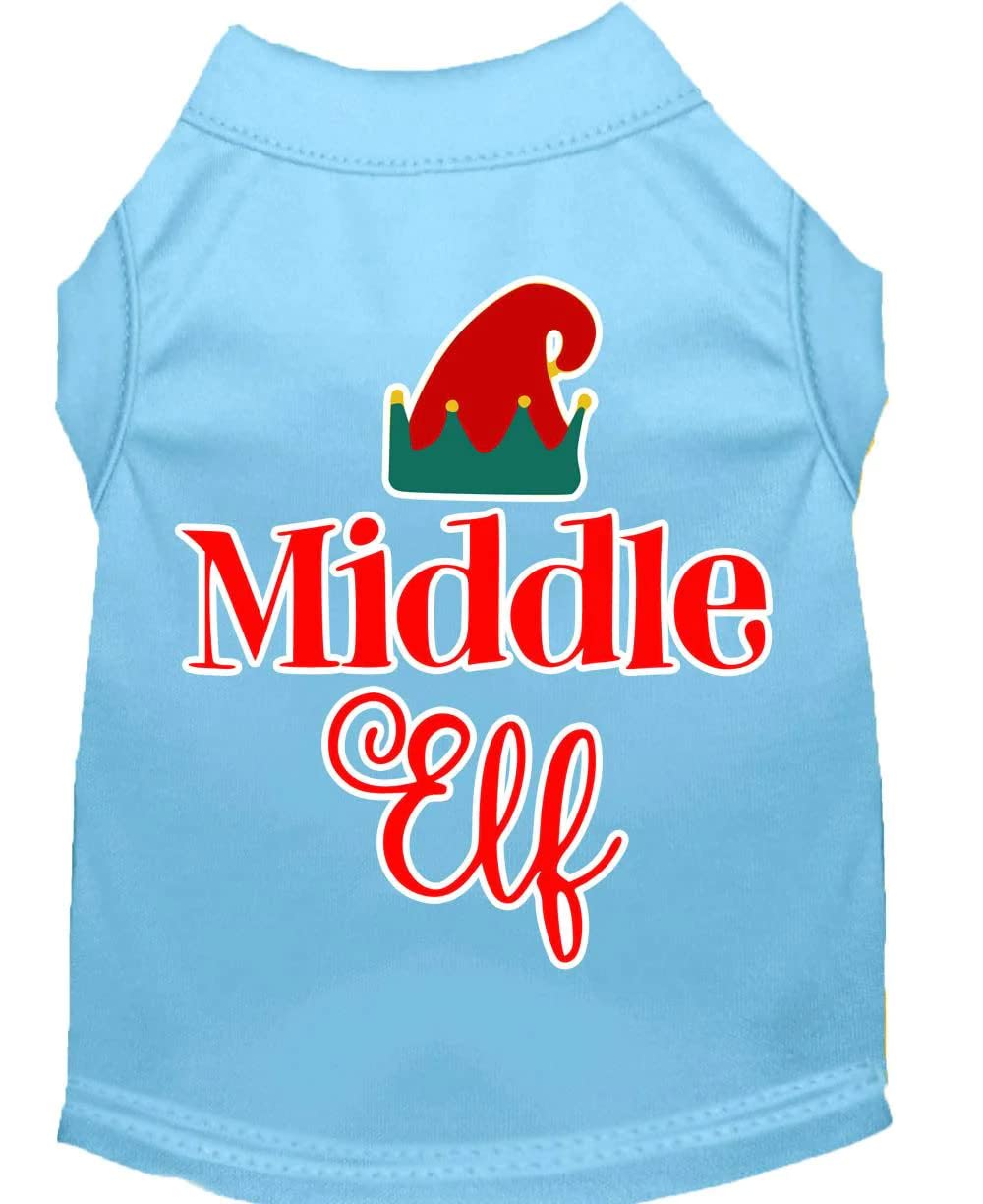 Christmas Pet Dog & Cat Shirt Screen Printed, "Middle Elf" Blue SM (3-6 lbs.)