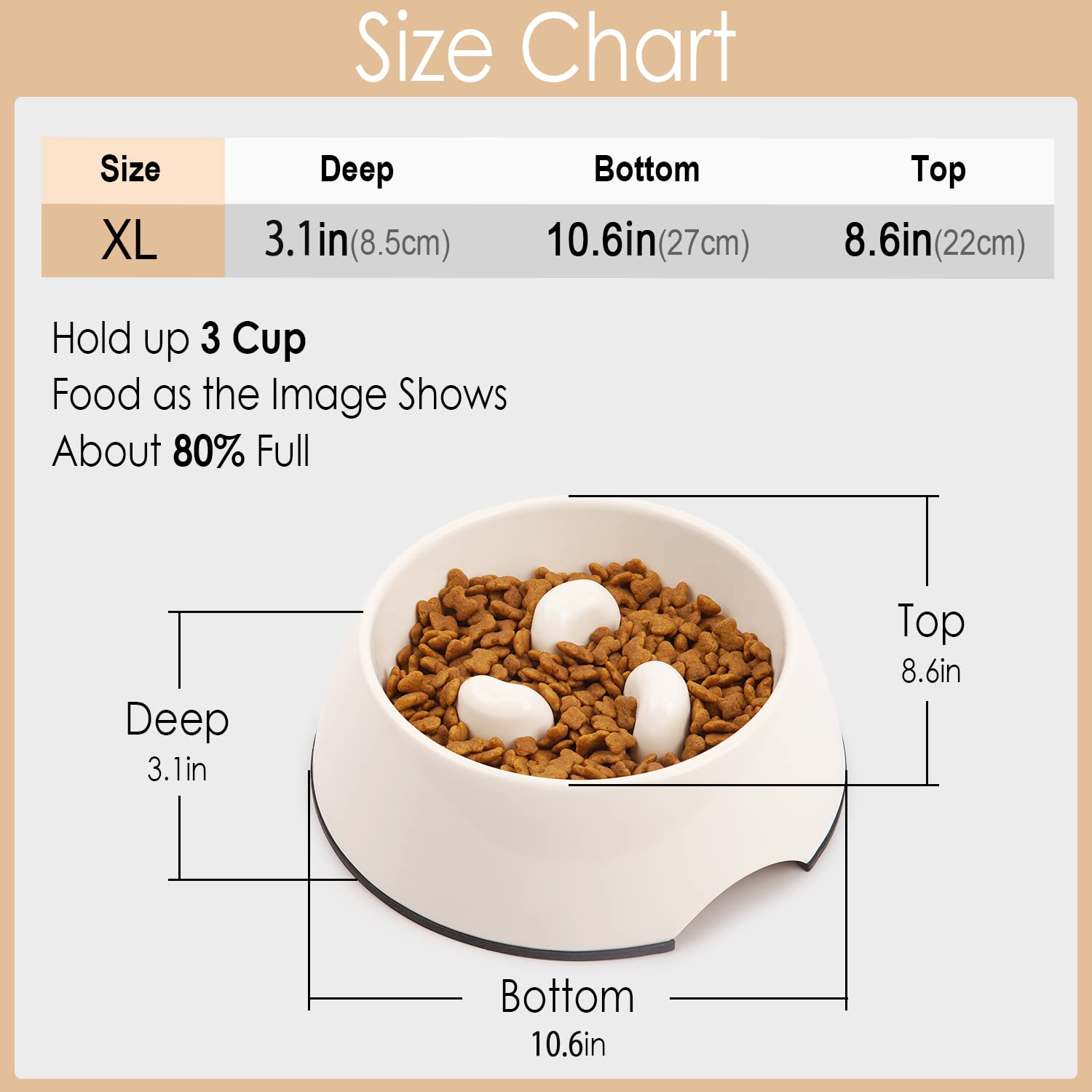 Super Design Slow Feeder Dog Bowl, 3 Cup, Non-Slip, Heat-Resistant, Sturdy, Dishwasher Safe, Suitable for Large Dogs