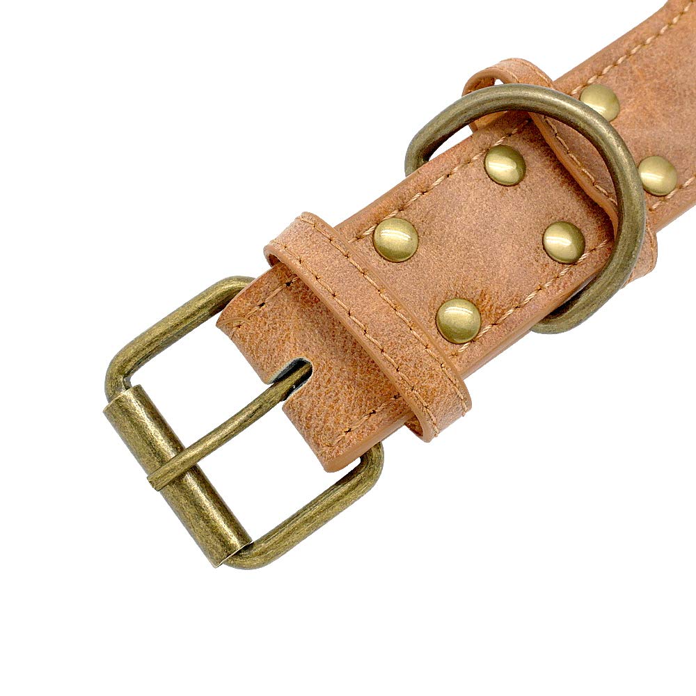 Berry Pet 2' Spiked Leather Dog Collar - Anti-Bite Sharp Rivet Studded For Pit Bull Medium Large Dogs,Brown Neck For 18.5-23.5' Total Length 25.5'