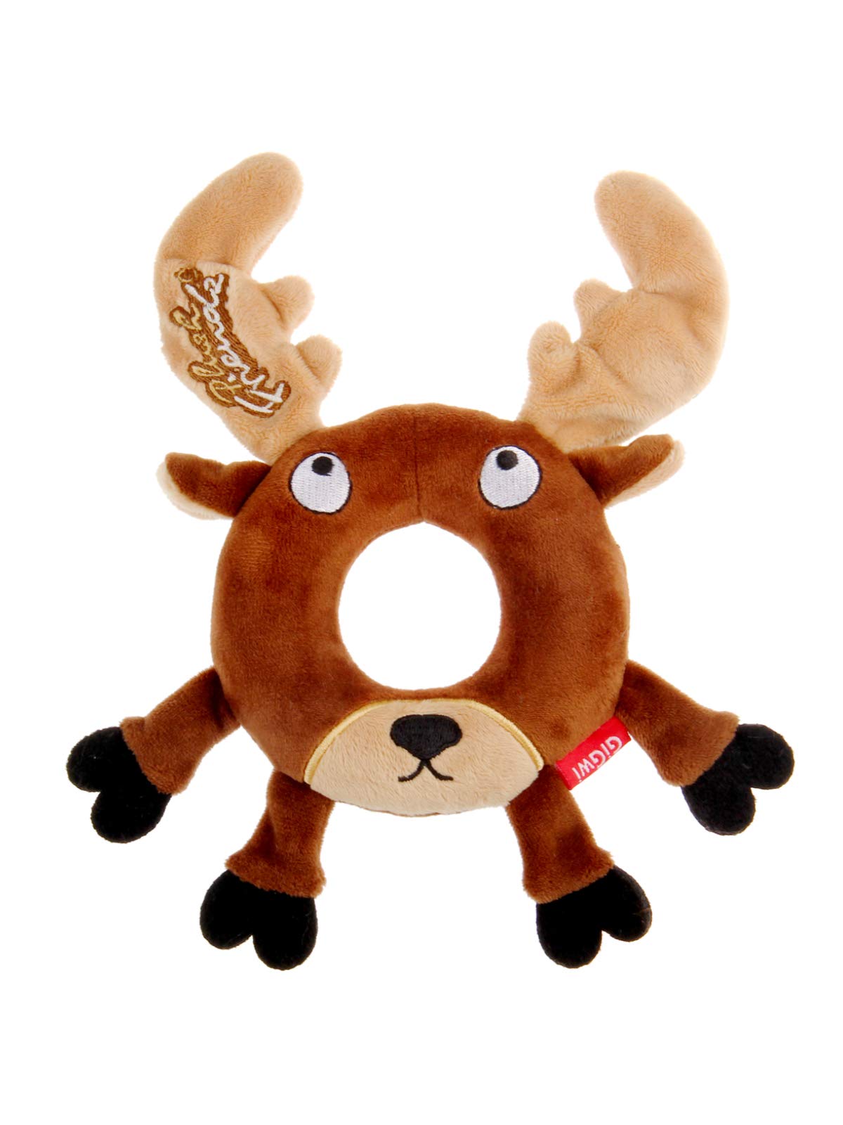 GiGwi Plush Friendz Ring Deer Dog Toy, Soft Plush with Foam Rubber Ring, Enticing Squeak, Safe, Lightweight, Ideal for Fetching,