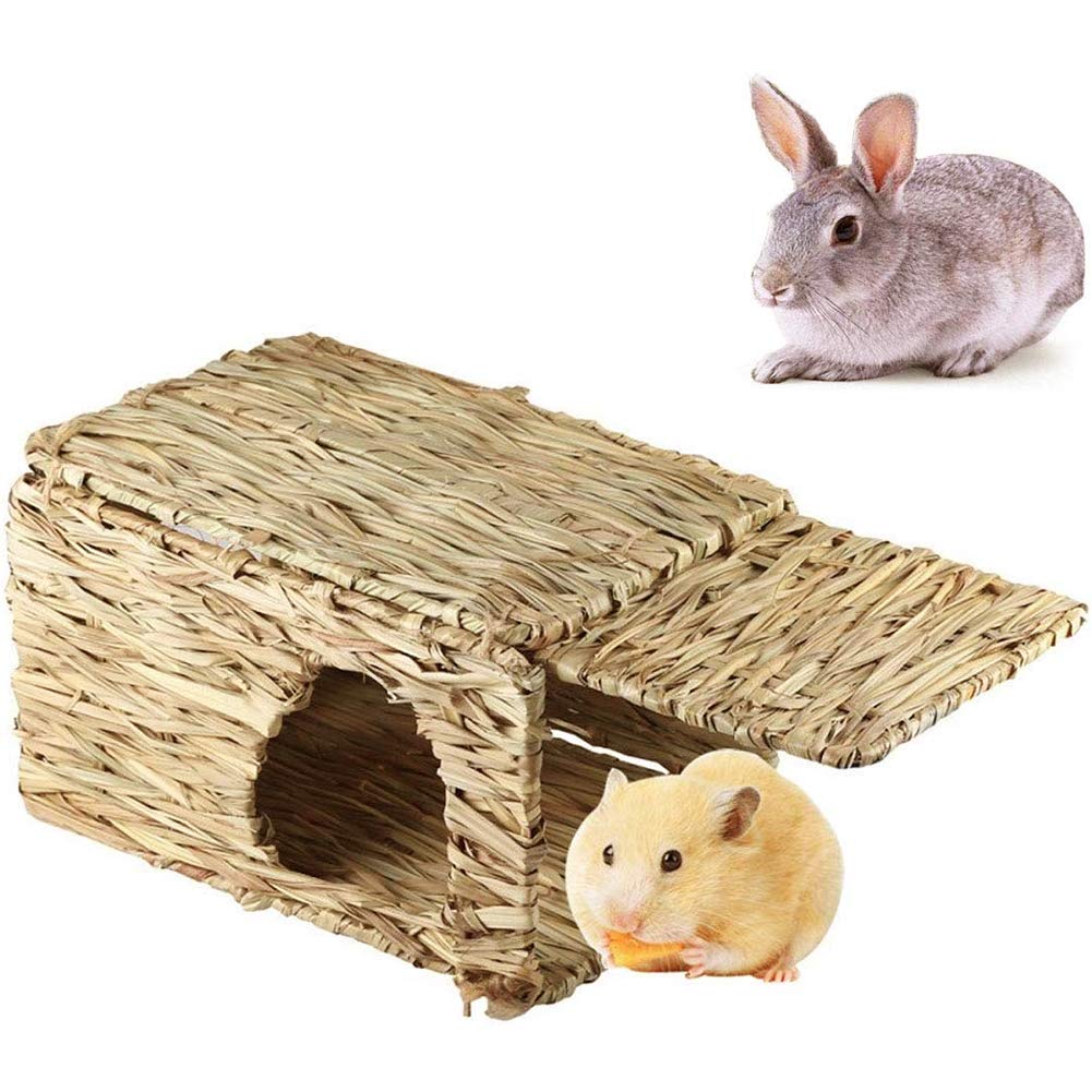 Tfwadmx Rabbit Grass House - Extra Large Natural Seagrass Bed for Bunny, Hamster, Guinea Pig, Chinchilla, Ferret - Beige (14.6 x 11.4