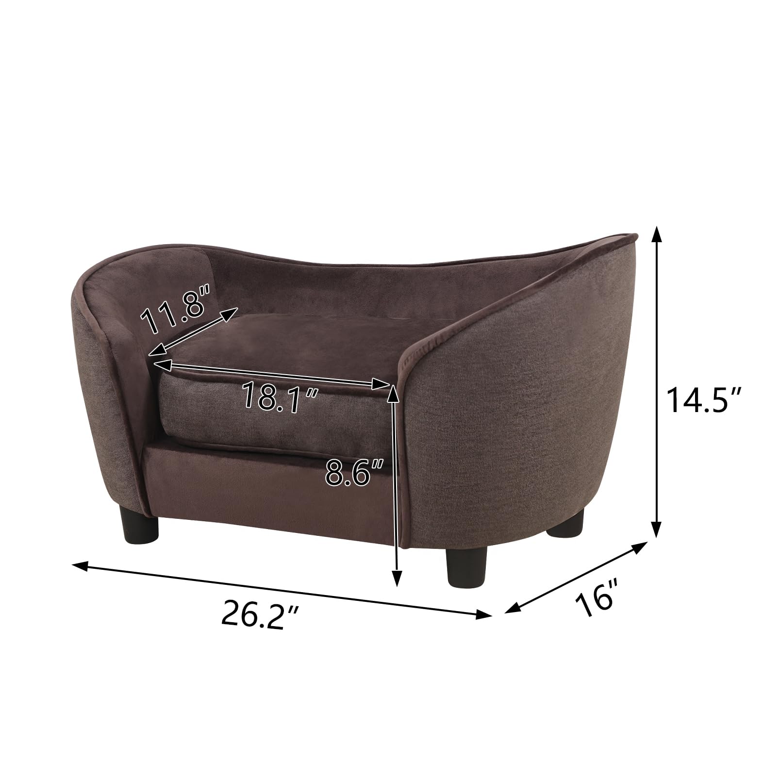 Pet Sofa Bed, Velvet & Linen Fabric Pet Couch Chair With Removeable & Washable Cushion For Small Dogs Cats (Brown)