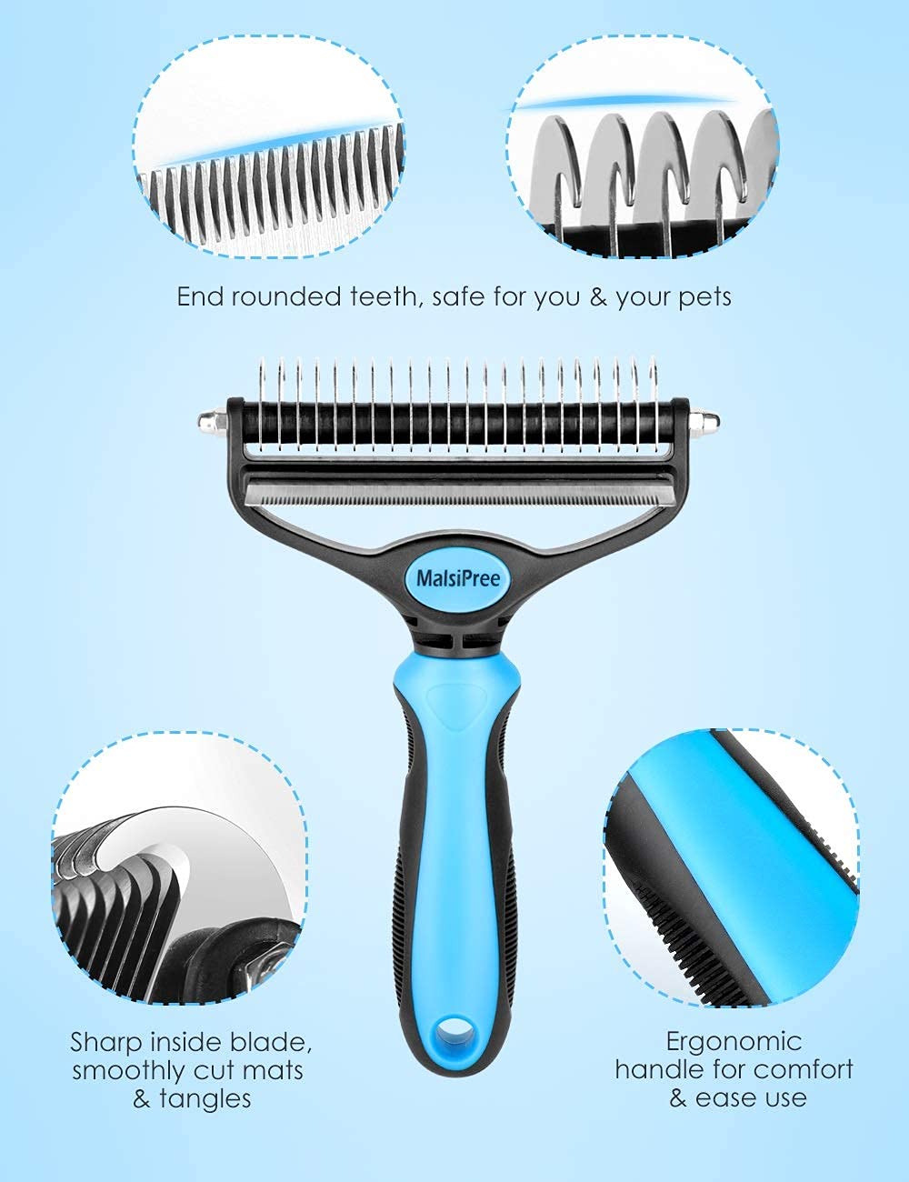 Malsipree Cat Grooming Brush For Shedding- 2 In 1 Deshedding Tool And Undercoat Rake For Long And Short Haired Cats And Small Do