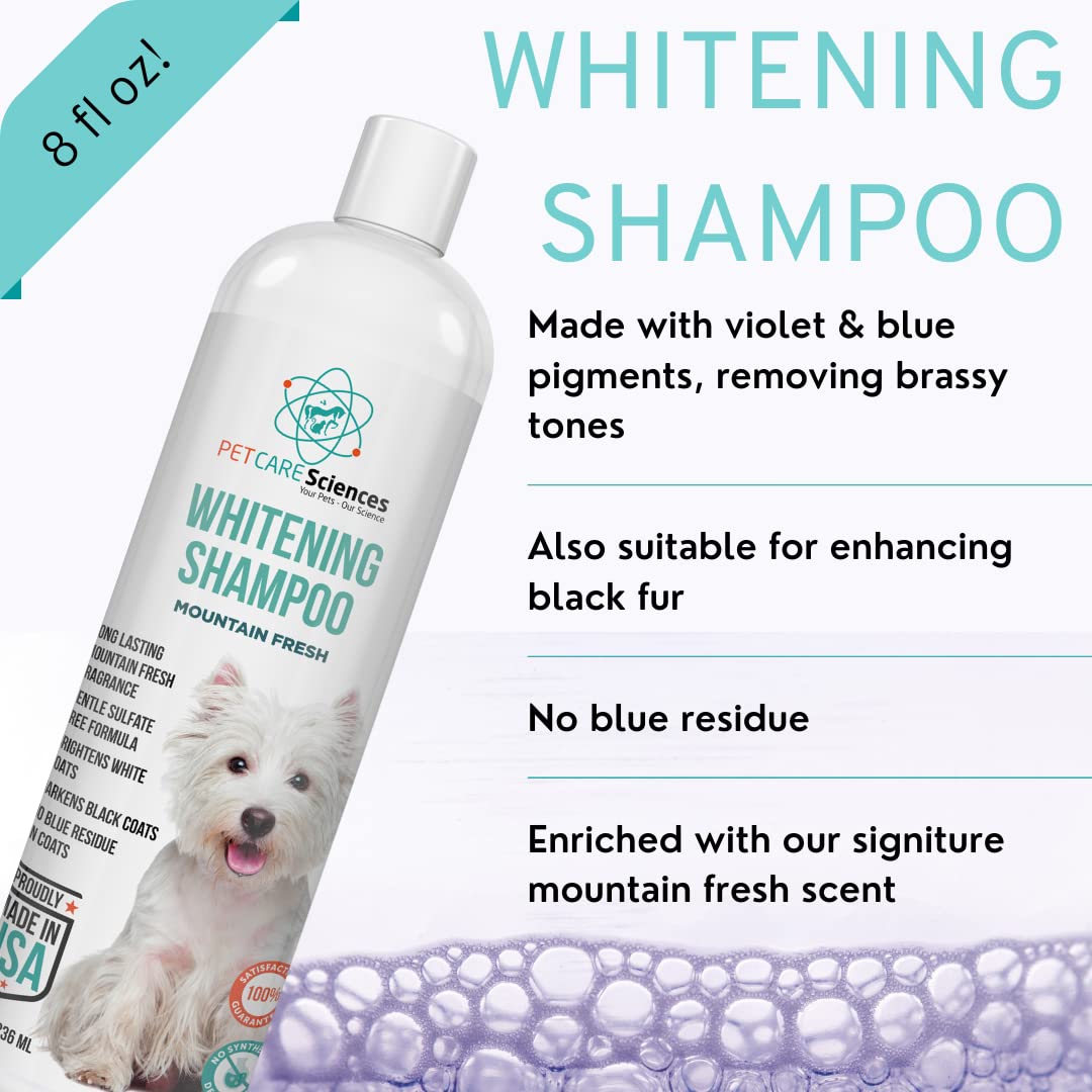 PET CARE Sciences 8 fl oz Dog Whitening Shampoo - Dog Shampoo for White Dogs - Brightens White and Darkens Dark Coats - Tearless