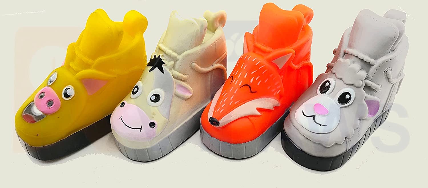 Rvpaws Squeaky Pet Toys For Puppy, Shoe Shaped Teething, Dog Chew 4.5 Inch Dogs Squeaker Latex Rubber Soft Ball Chewing Teething