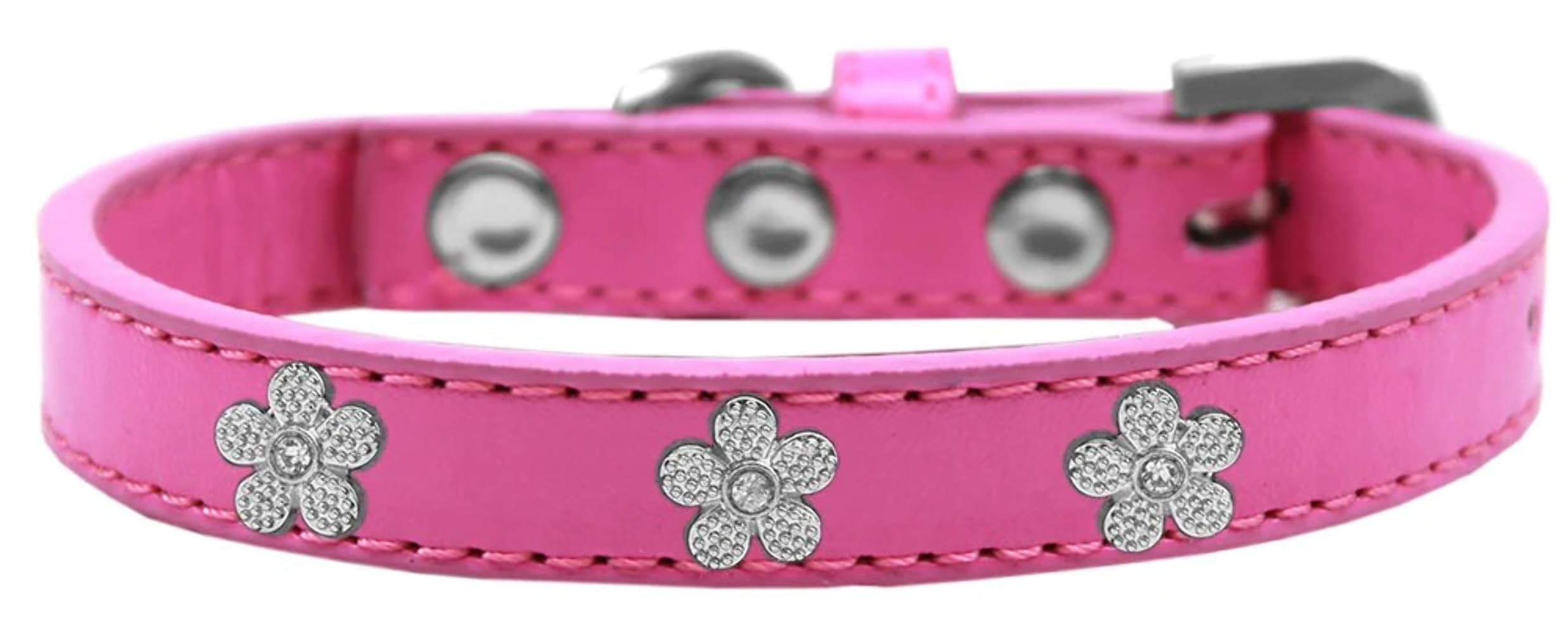 Dog, Puppy & Pet Widget Fashion Collar, Silver Flower Black 14