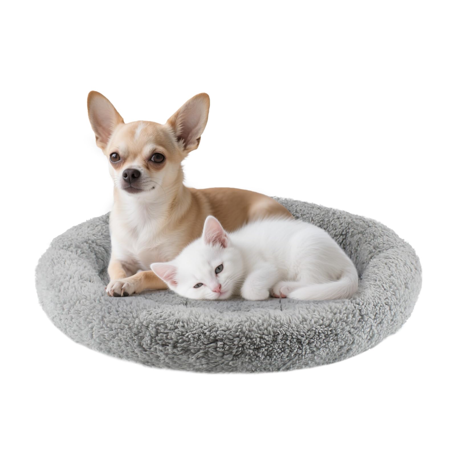 PETLESO Cat Bed Mat 19.5 Round Pad with Pillow Around, Warm Plush Cushion for Small to Medium Dogs Cats Sleep/Nap, Neck Protecti