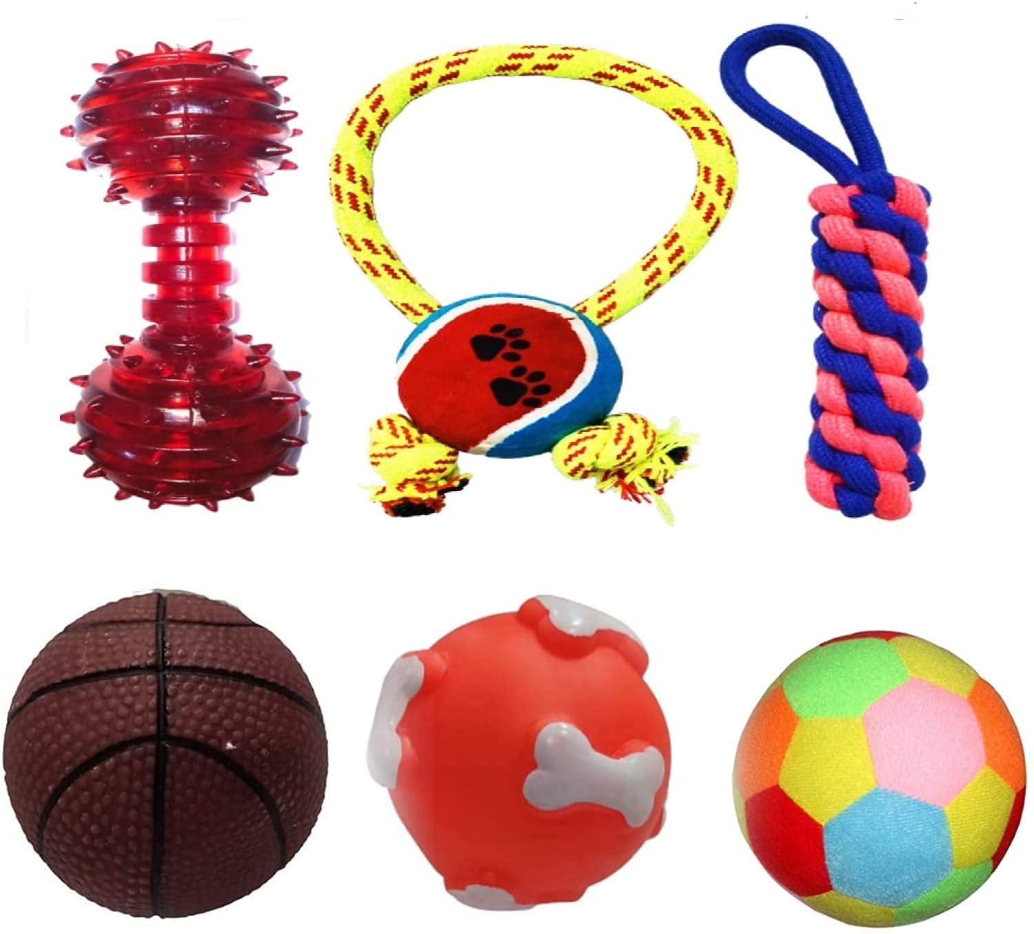 Woofy 6 Toy Rope Toys Combo Puppy Teether Puppy Ball Chew Toys Teething Toys (Combo Of 6)