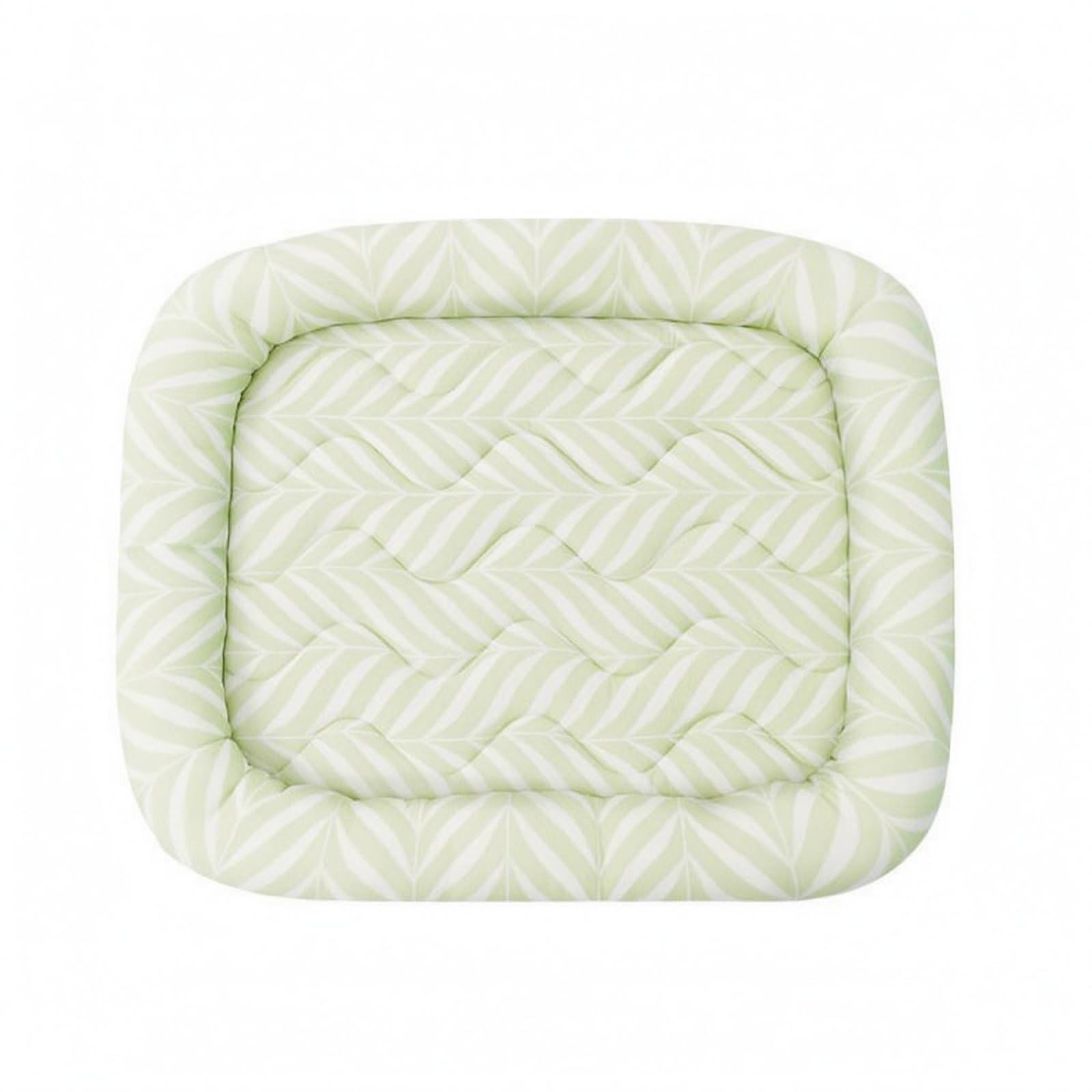 STYLEHEAVEN Padded Raised Border Pet Mat Leaf Stripe Pattern Quilted Pet Mat Soft Textile Sleeping Pad Silky for Pets, Green, M 