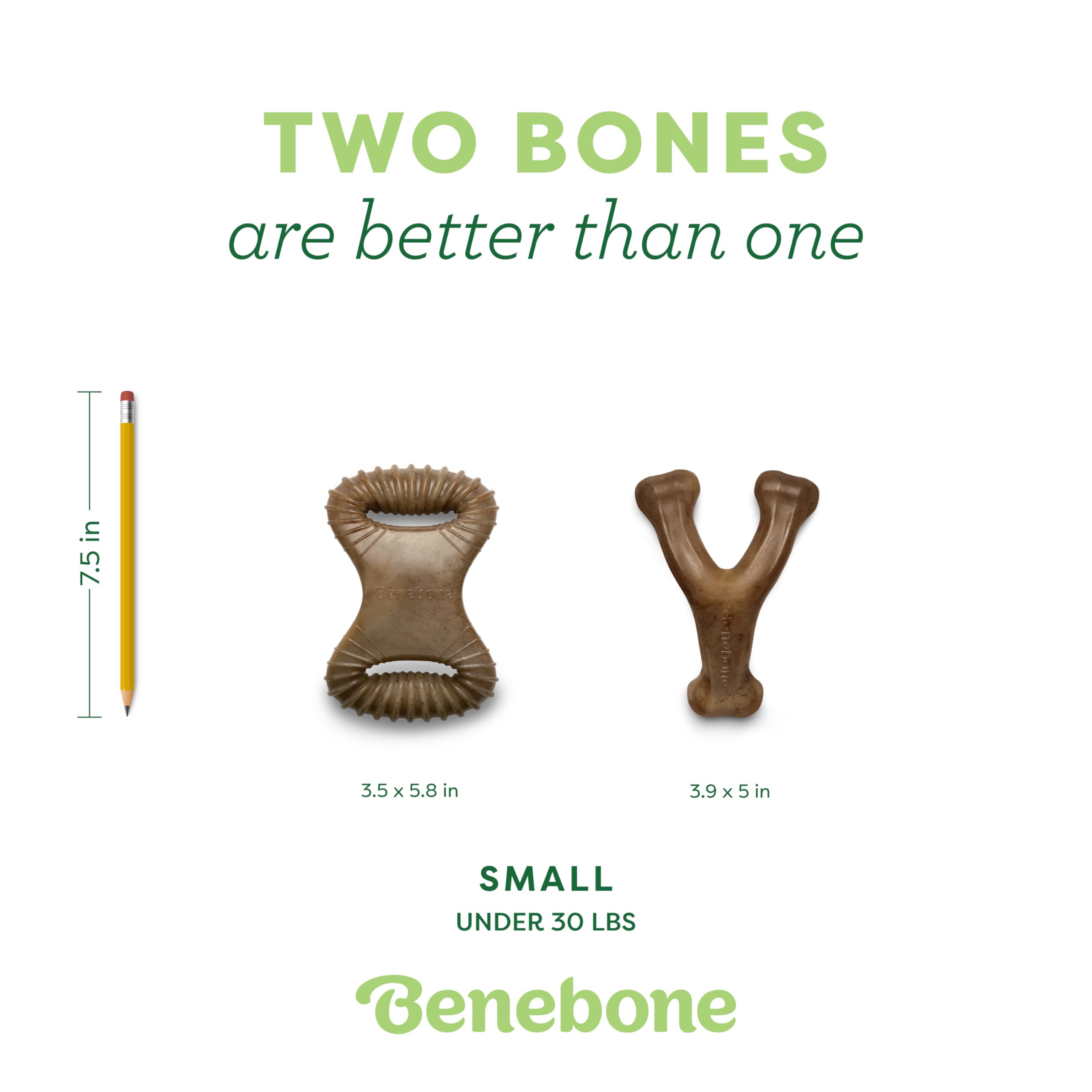 Benebone 2 Count (Pack Of 1) Wishbone/Dental Durable Dog Chew Toys, Real Bacon, Made In Usa, Small