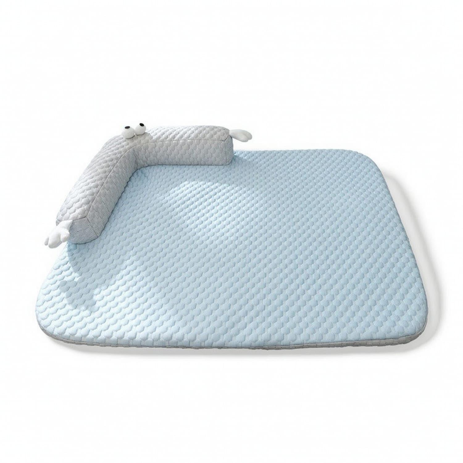 Padded Pet Bed with Pillow Portable Quilted Pet Pad Supportive Dog Mat with Pillow Breathable for Dogs, Cats, Floor, Crate, Sky 