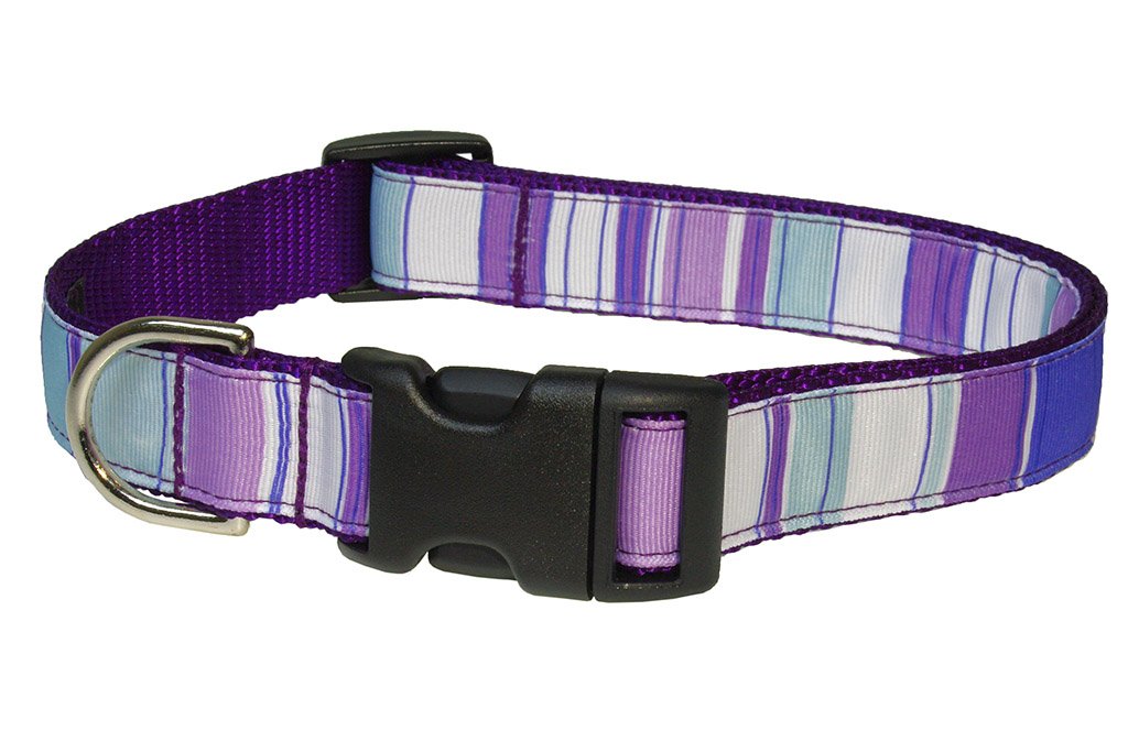 Medium Purple/Multi Stripe Dog Collar: 3/4 Wide, Adjusts 13-20 - Made in USA.