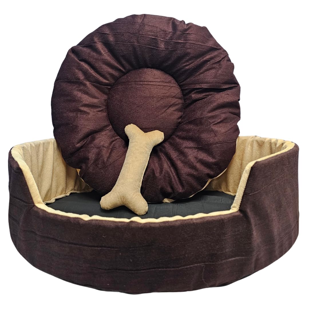 GDB Dog & Cat Round Shape Bed with Removable Cushion, Comfortable & Durable Pet Lounger, Washable, AntiSlip Base, Brown, Small,