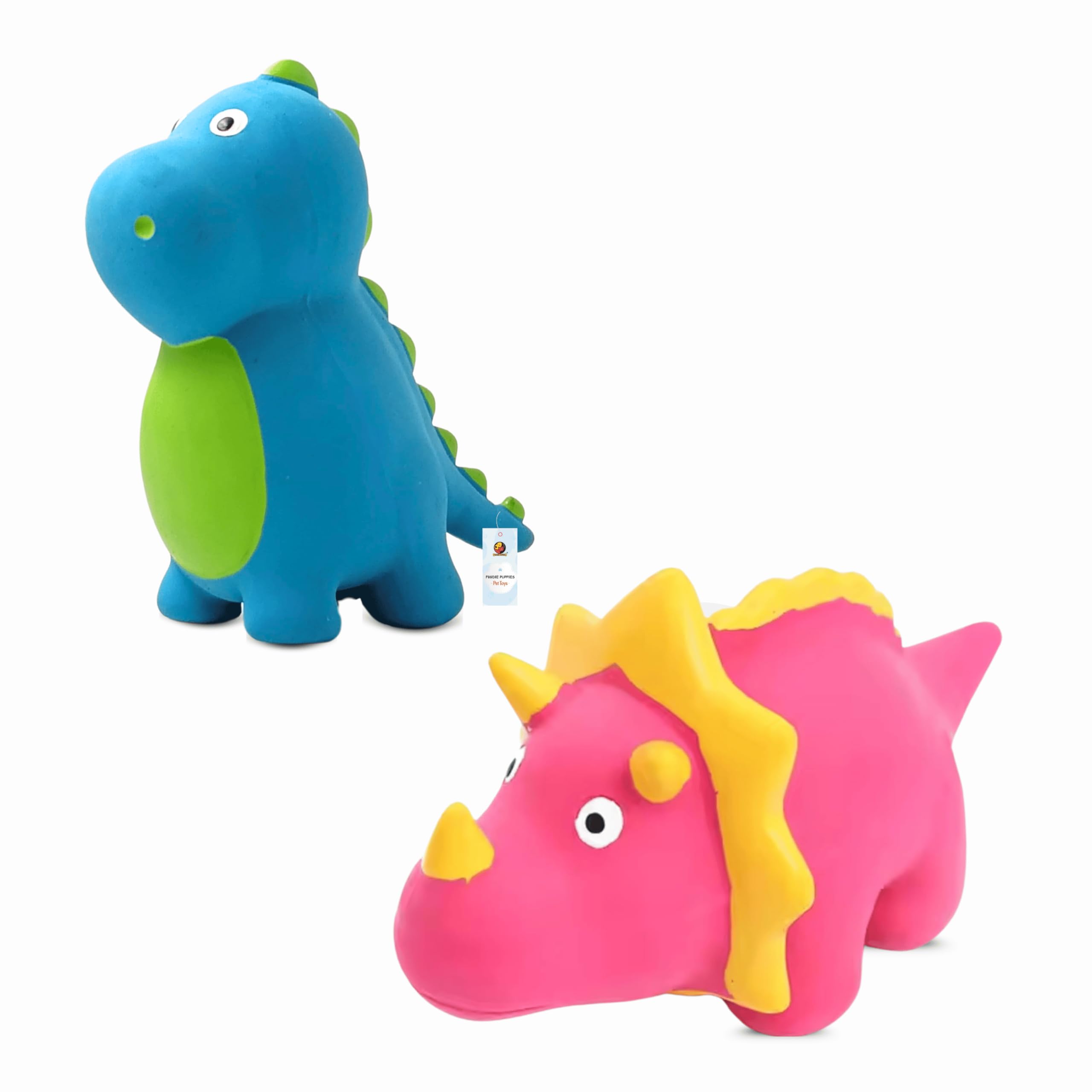 Foodie Puppies Dog Squeaky Chew Latex Rubber Toy Combo (Pink Dino + Blue Benzo) For Small Dogs & Puppies | Durable, Soft Animal 