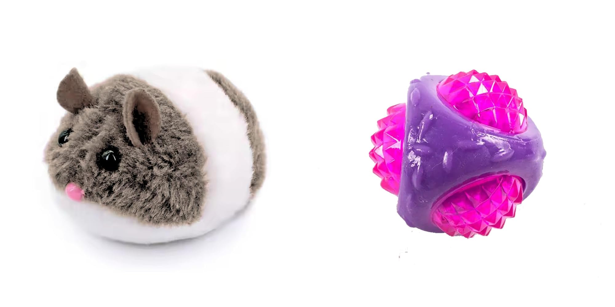 Pet Fun WindUp Mouse Toy With Twirling Tail For Cats & Kittens | Plush Interactive Play & Tpr Diamond Ball Chew Toy With Squeak