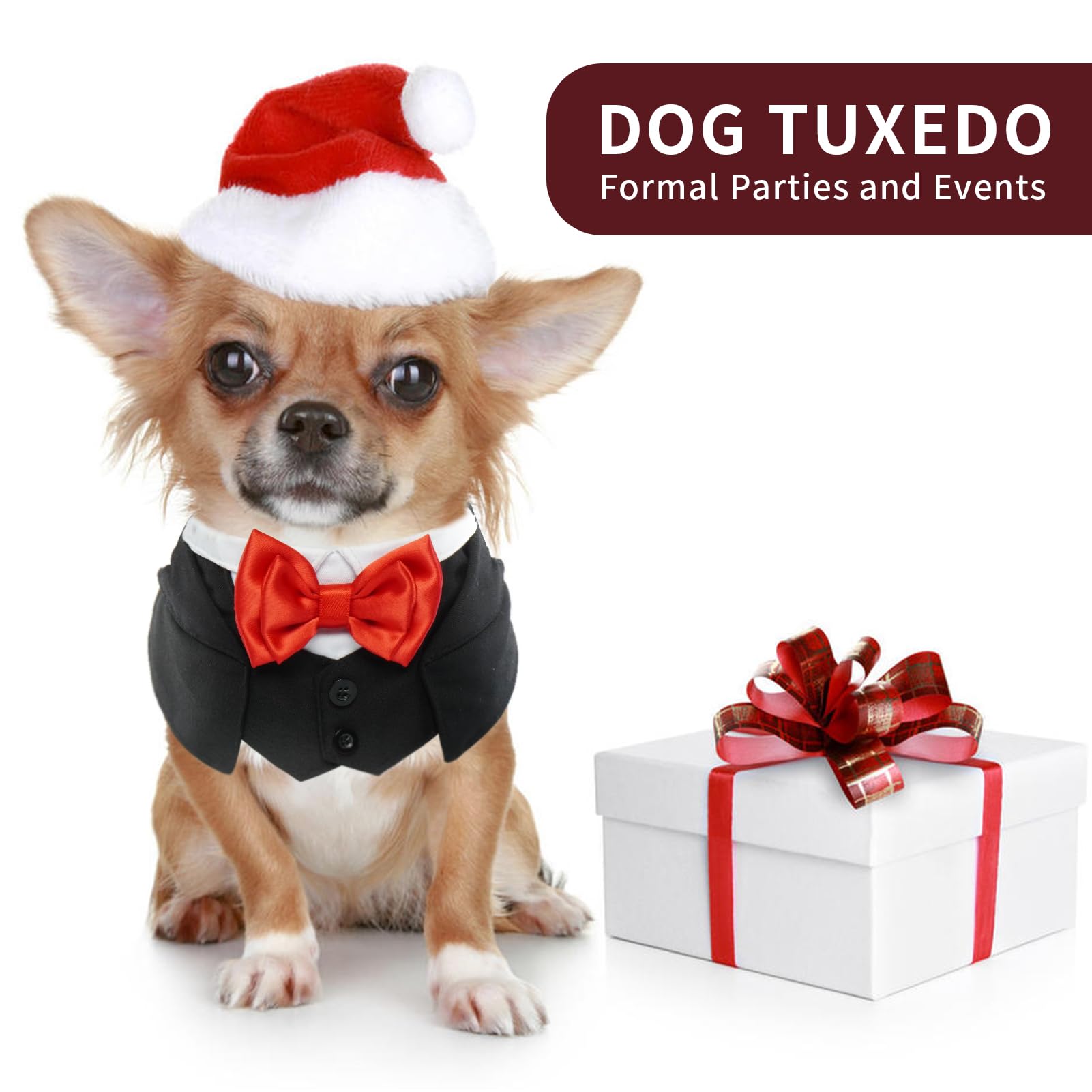 Ikipuko Large Dog Tuxedo Wedding Outfit - Adjustable Collar, Red Bowtie, Formal Dog Costume For Large Dogs, French Bulldog