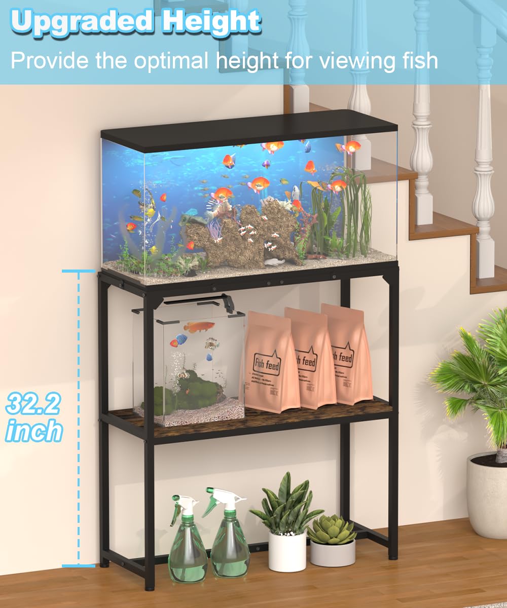 Mondazie 30 Gallon Fish Tank Stand, Upgraded Height Aquarium Stand Table with 2 Tiers Storage Shelf, Metal Reptile Breeder Turtl