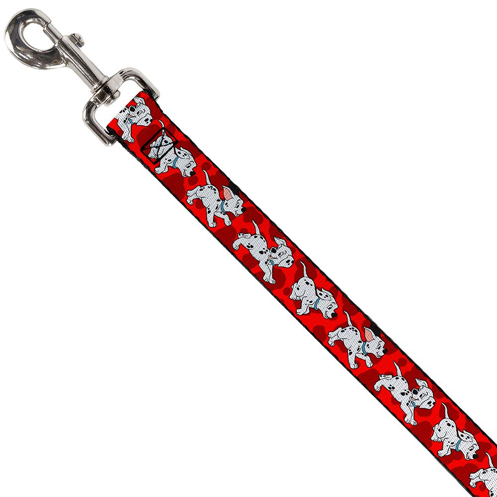 Buckle-Down Pet Leash - Dalmatians Running/Paws Reds/White/Black - 6 Feet Long - 1' Wide