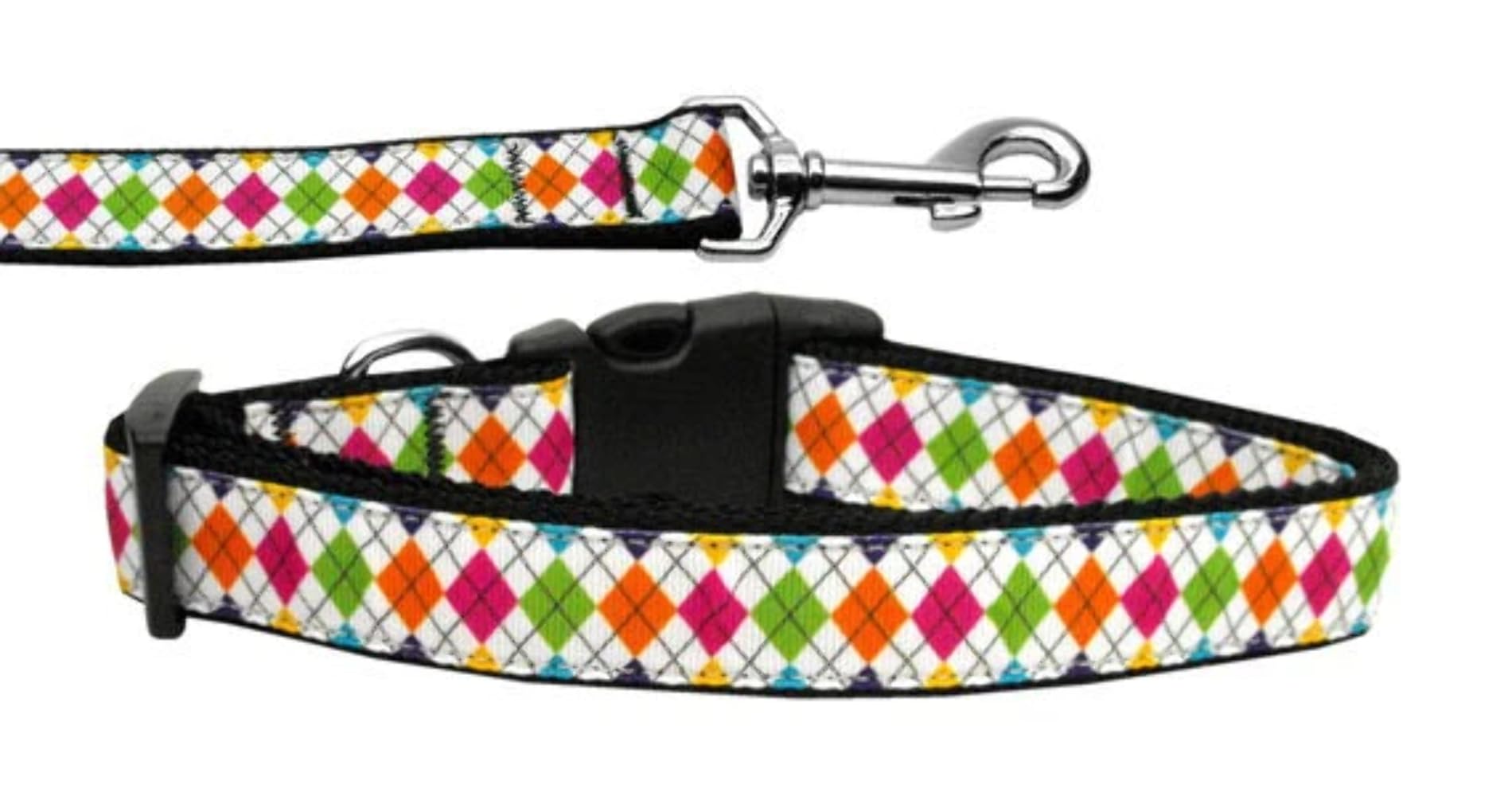 Pet Dog & Cat Nylon Collar or Leash, "Colorful Argyle" 1" w x 4 ft. leash