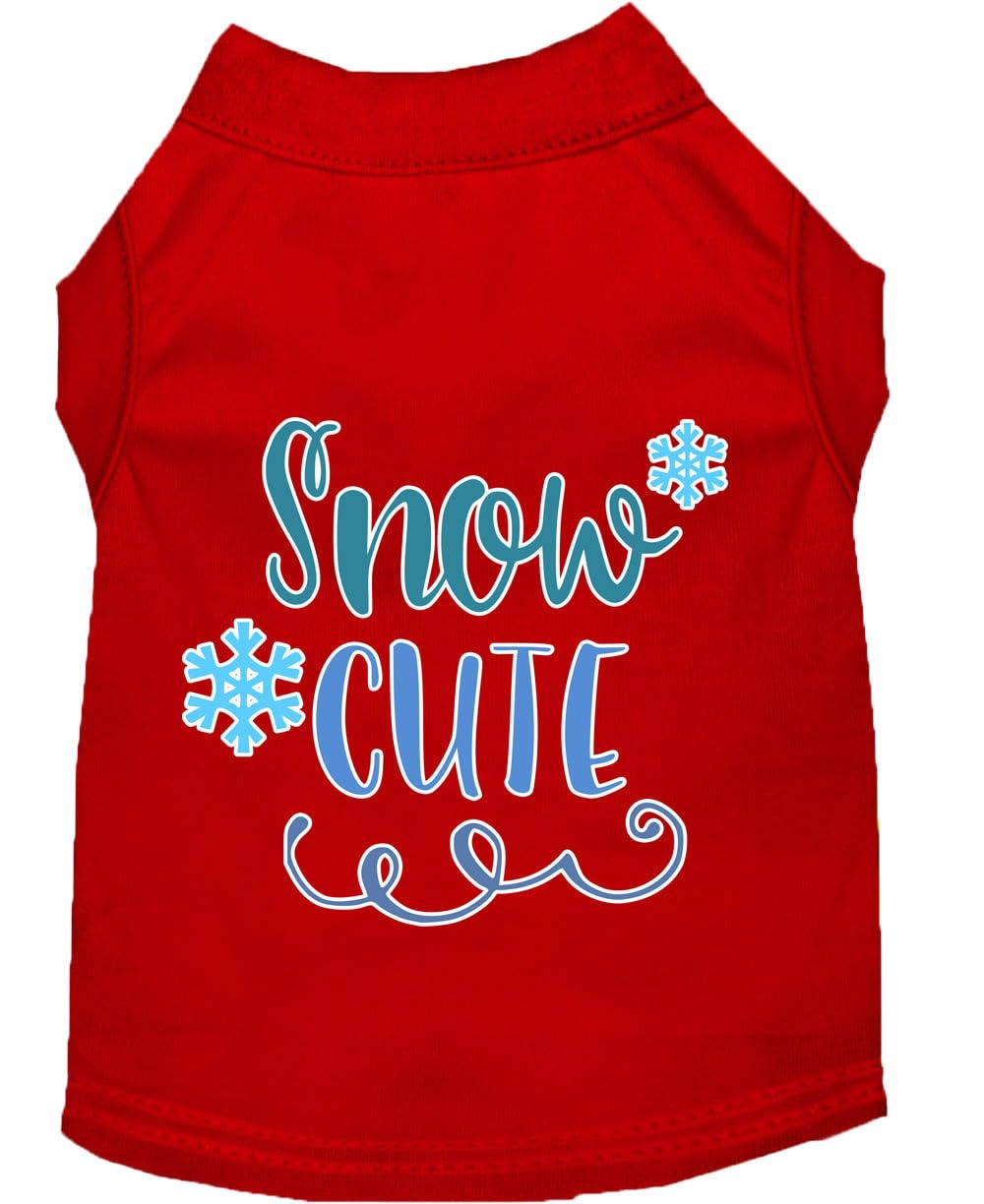 Christmas Pet Dog & Cat Shirt Screen Printed, "Snow Cute" Red XS (0-3 lbs.)
