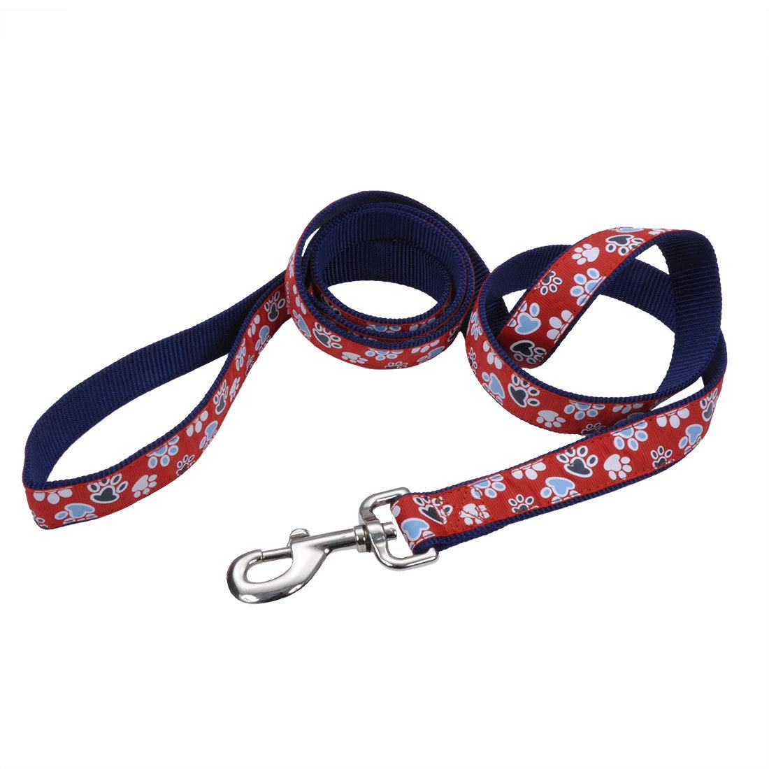 Coastal Pet Ribbon Dog Leash - Contemporary Stylish Look - Durable Fade-Resistant Nylon Material - Perfect For Dogs Red With Paws, 1' X 06'