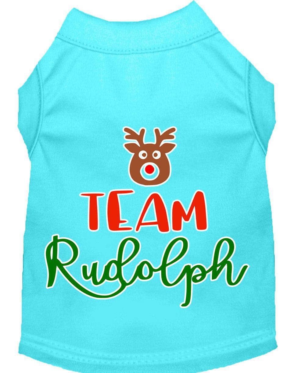Christmas Pet Dog & Cat Shirt Screen Printed, "Team Rudolph" Green XS (0-3 lbs.)