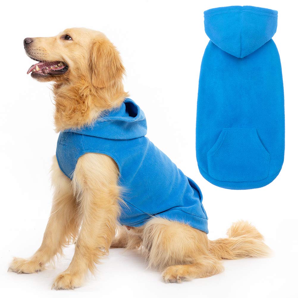 Expawlorer Pet Dog Clothes With Pocket, Polar Fleece Dog Hoodie Fall Cold Winter Sleeveless Sweater With Hat Warm Cozy Sweatshirt For Small To Large Dogs Boy And Girl (Blue, Xxl)