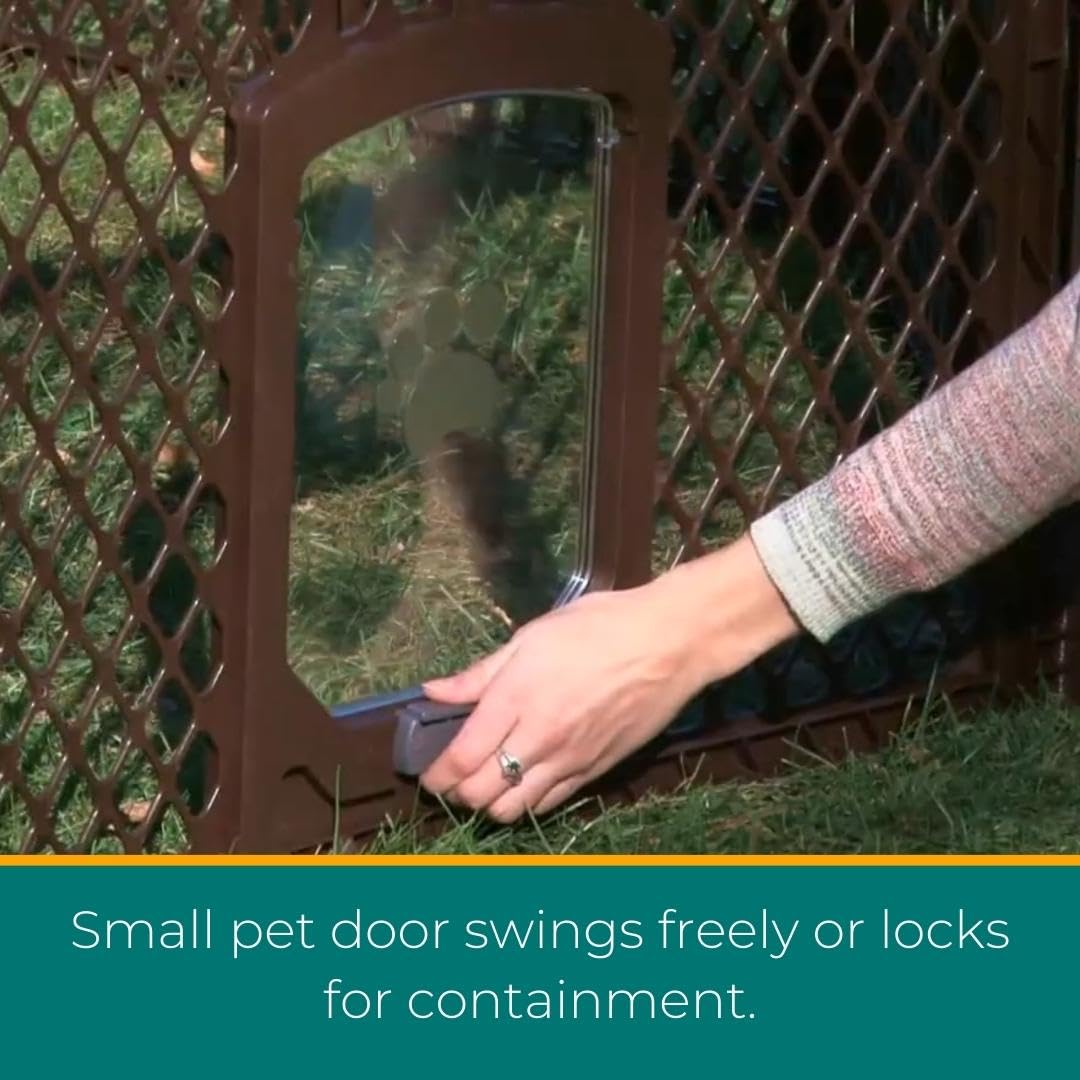 Mypet North States Petyard Passage: 4-Panel Folding Dog Playpen Indoor Or Outdoor. 7 Sq. Ft. Puppy Playpen, Lockable Pet Door. Freestanding Play Pen Dog Gate. Made In Usa. 26' Tall, Brown