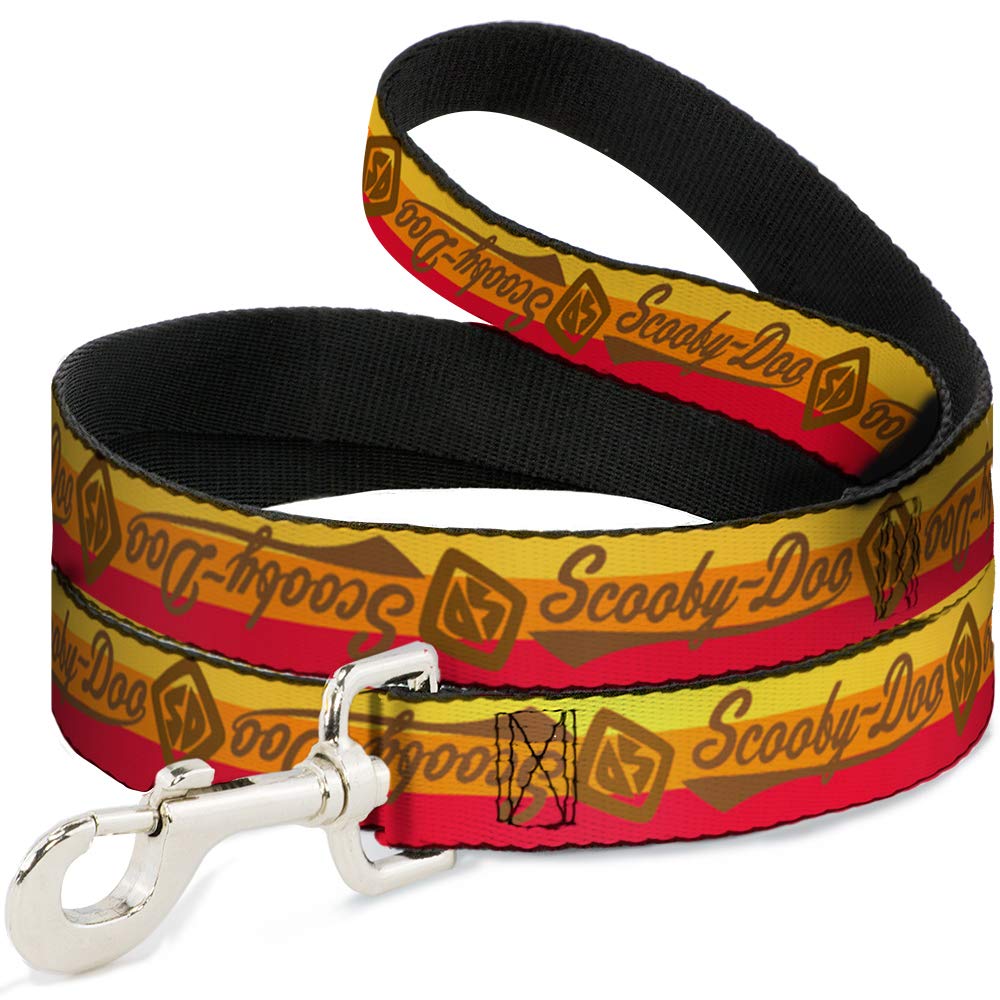 Dog Leash Scooby Doo Script Sd Icon Stripe Yellow Orange Red Brown 6 Feet Long 1.5 Inch Wide
