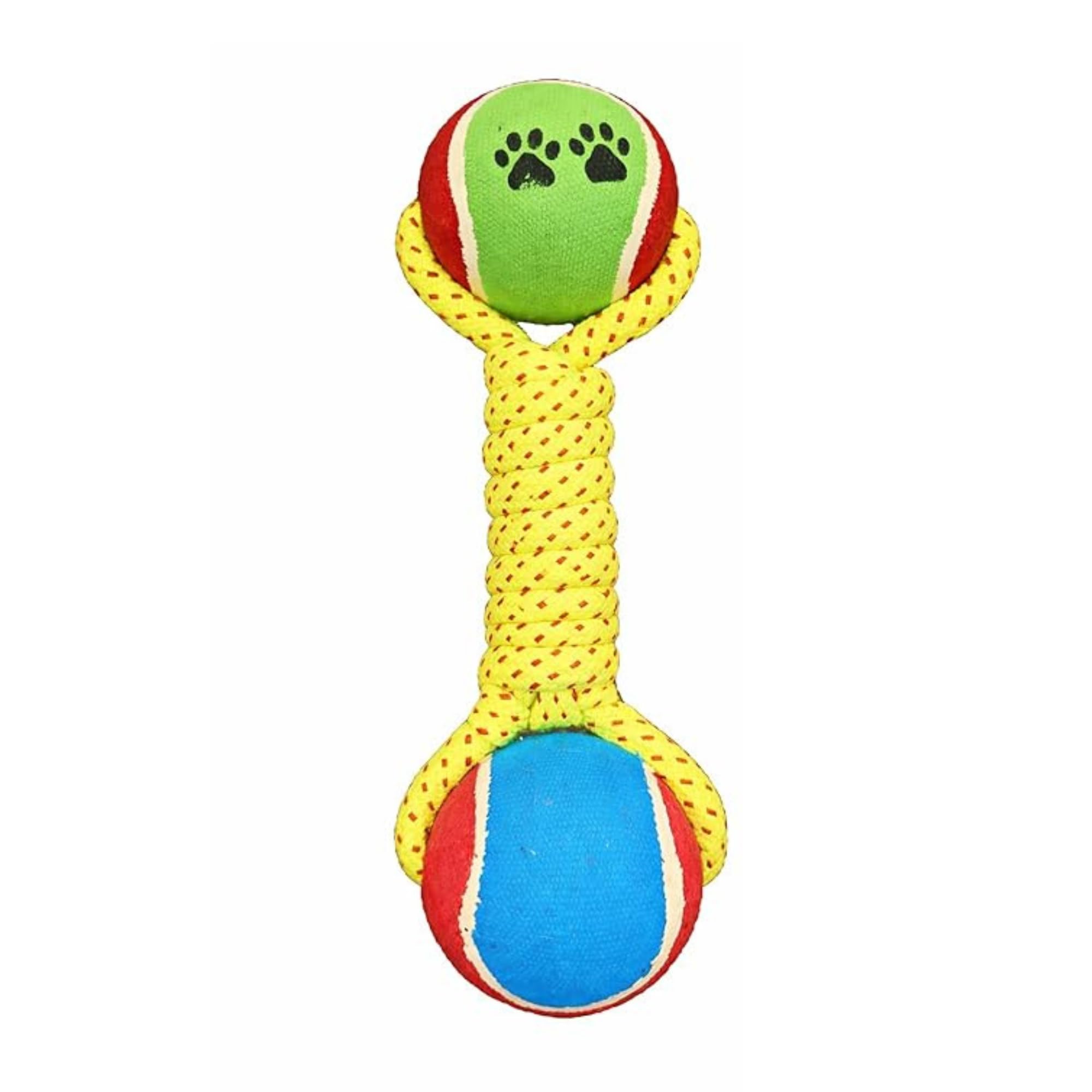 BohoBark Tennis Ball Dumbbell Rope Dog Toy | Chew & Teething Rope Toy for Small & Medium Dogs | Durable Cotton Rope Tug Toy with