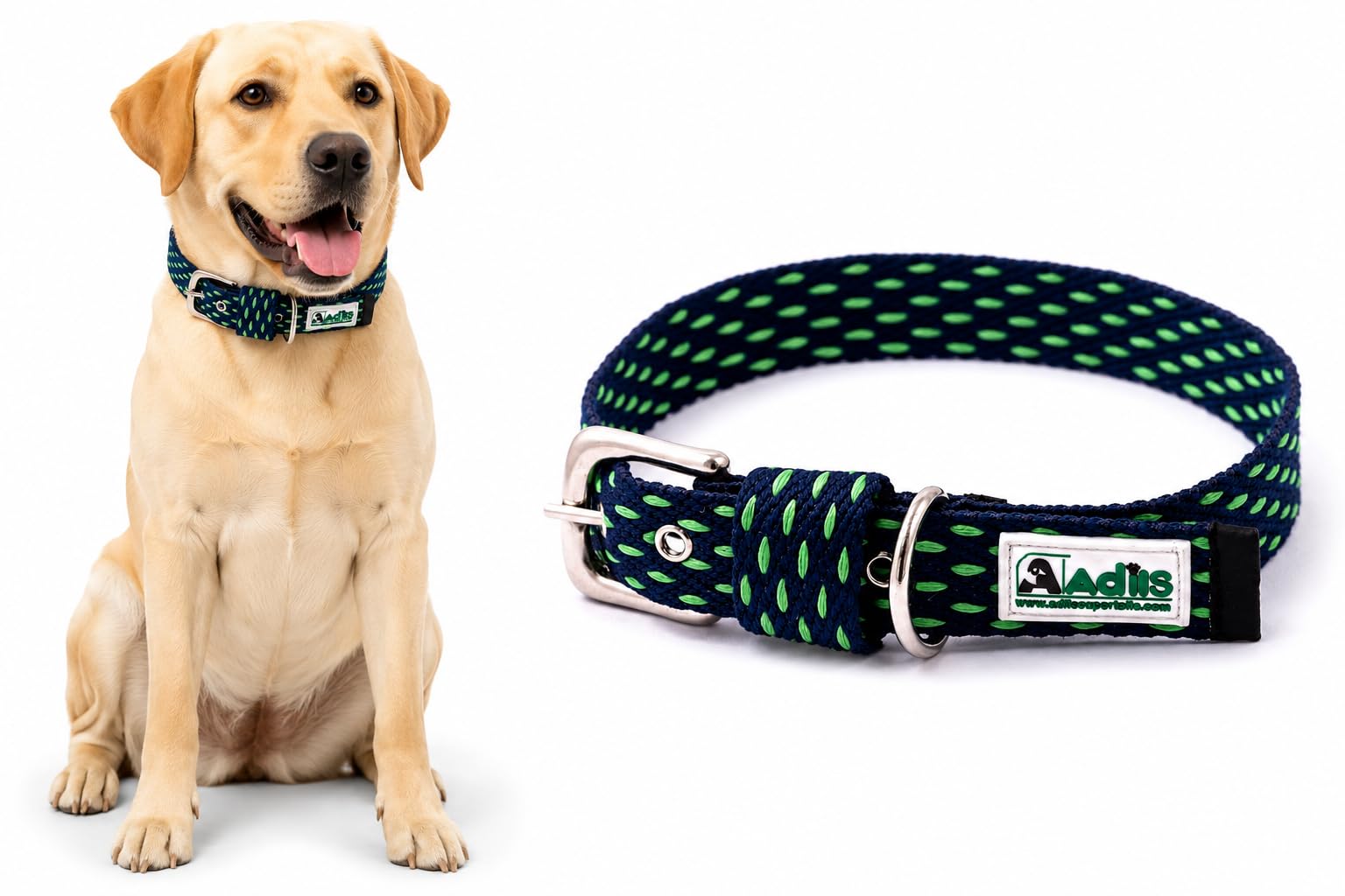 AdilS Adjustable Cotton Green Dotted Dog Collar For Small, Medium & Large Dogs  Strong DRing, Metal Buckle, Pet Collars, Blue