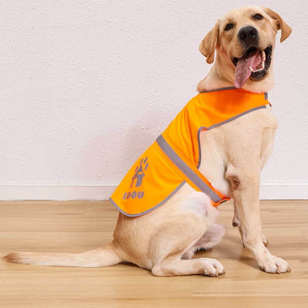 Idou Orange Reflective Dog Safety Vest - High Visibility For Walking, Jogging & Training - Size Xl