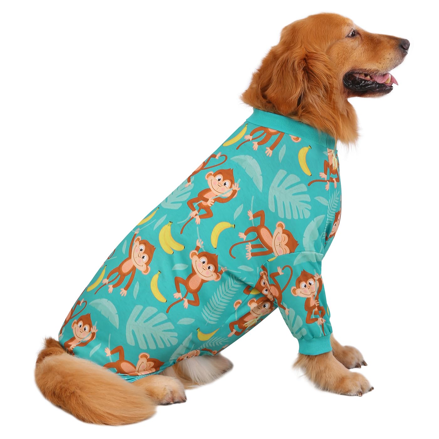Hde Dog Pajamas One Piece Jumpsuit Lightweight Dog Pjs Shirt For M-3Xl Dogs Monkeying Around - L