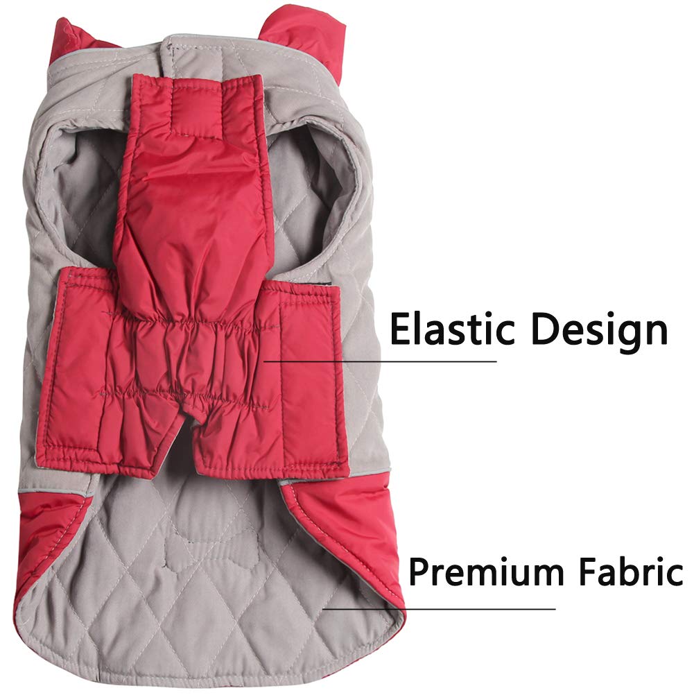 Vecomfy Reversible Dog Coats For Small Dogs Waterproof Warm Puppy Jacket For Cold Winter,Red And Grey Xs