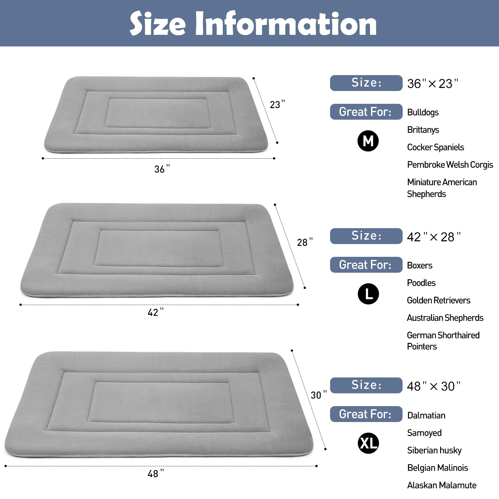 Joicyco Dog Bed Soft Dog Crate Bed Pad Mat, 36 In Non Slip Bottom Washable Dog Beds For Medium And Large Dogs, Pet Bed Mattress