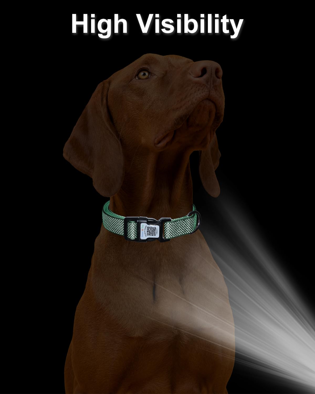 Whoseid Reflective Dog Collar With Airtag Holder,Adjustable Dog Collar With Neoprene Padded & Anti-Lost Qr Code Buckle (Green, S