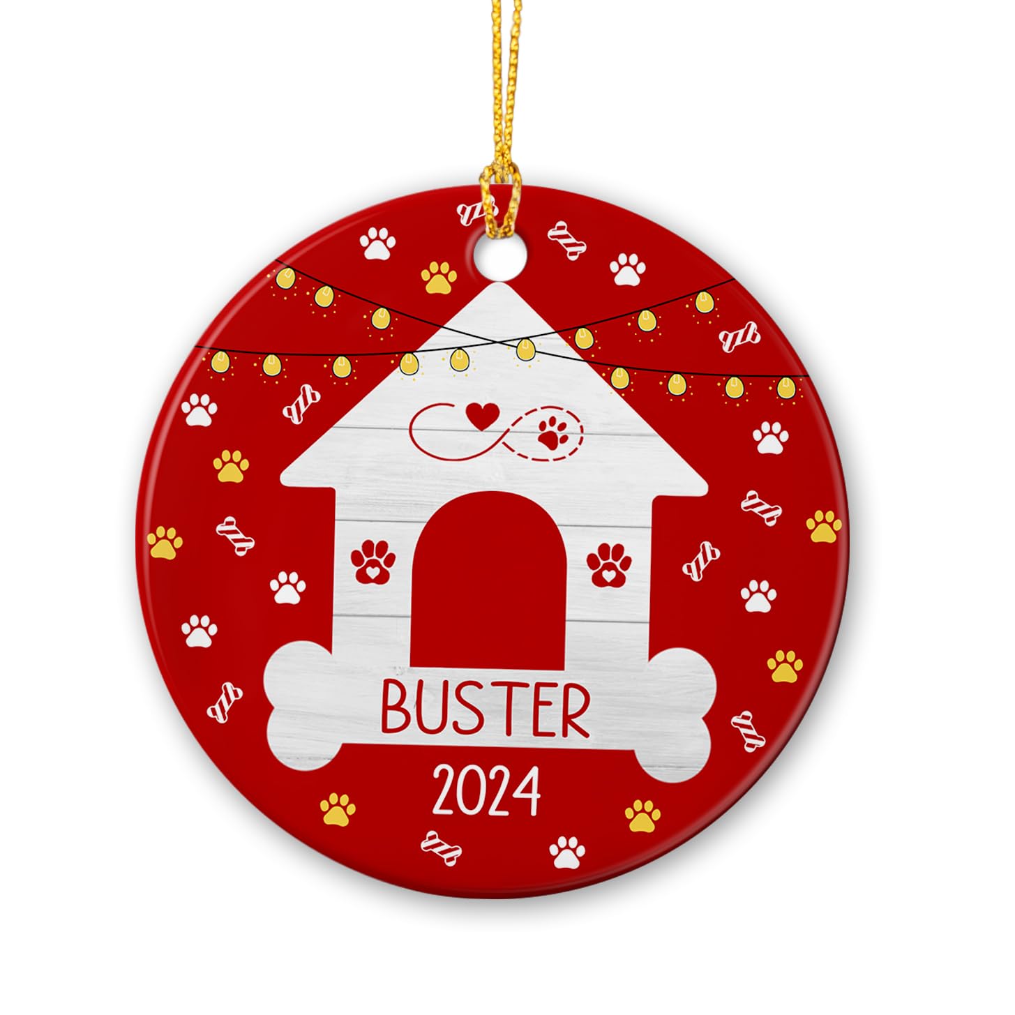 Personalized Dog Memorial Ceramic Ornament, Dog Paw Print Ornament, Pet Memorial Ornament, Custom Puppy'S First Christmas Ornament With With Name & Year, Dog'S 1St Xmas Ornaments, Dog Lover Ornaments
