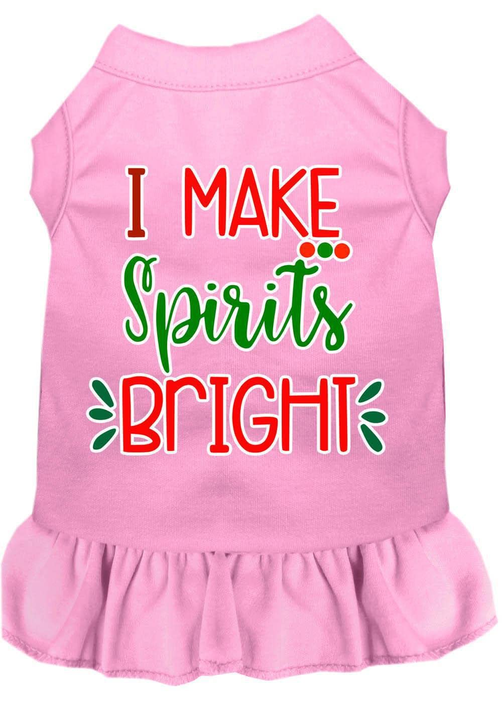 Christmas Pet Dog & Cat Dress Screen Printed, "I Make Spirits Bright" Black W/Bright Pink LG (10-14 lbs.)