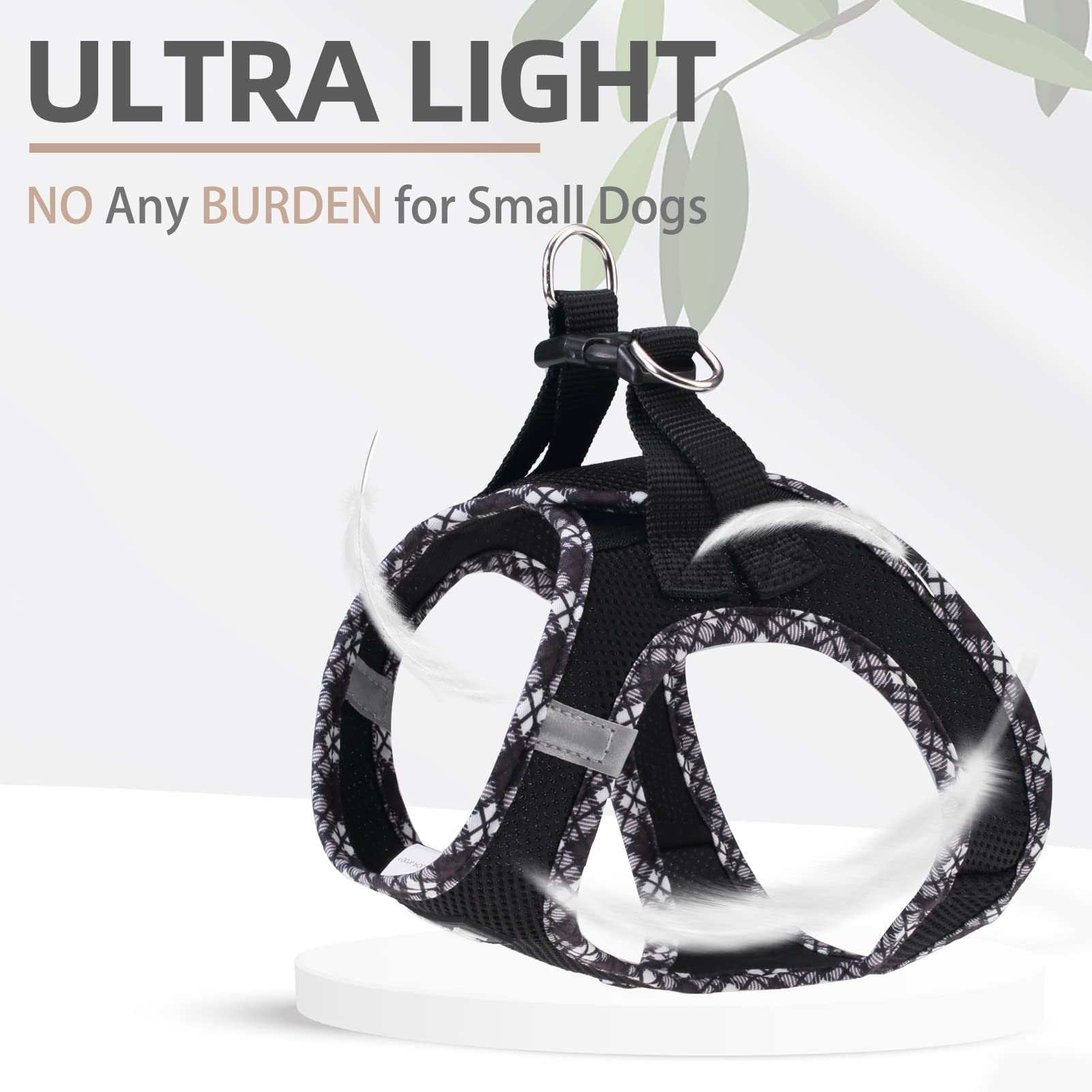 Pupteck Dog Harness And Leash Set For Small Medium Dogs No Pull Step-In Soft Mesh Puppy Cat Vest Harnesses Reflective At Night, Black M