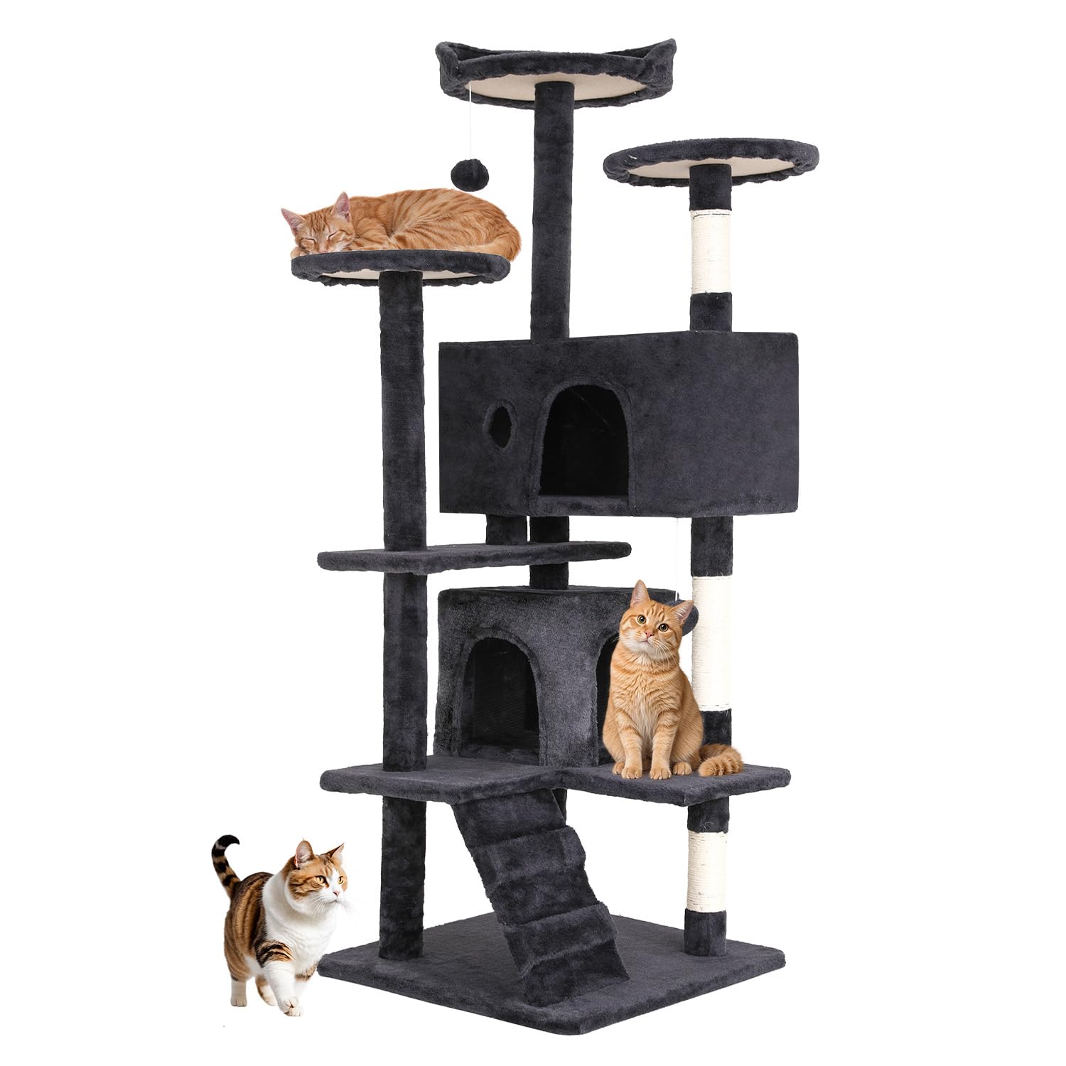 BestOffice 54 Inch Cat Tree, Multi-Level Cat Tower with Condo, Perches, Sisal Scratching Posts, Climbing Ladder,Indoor Activity 