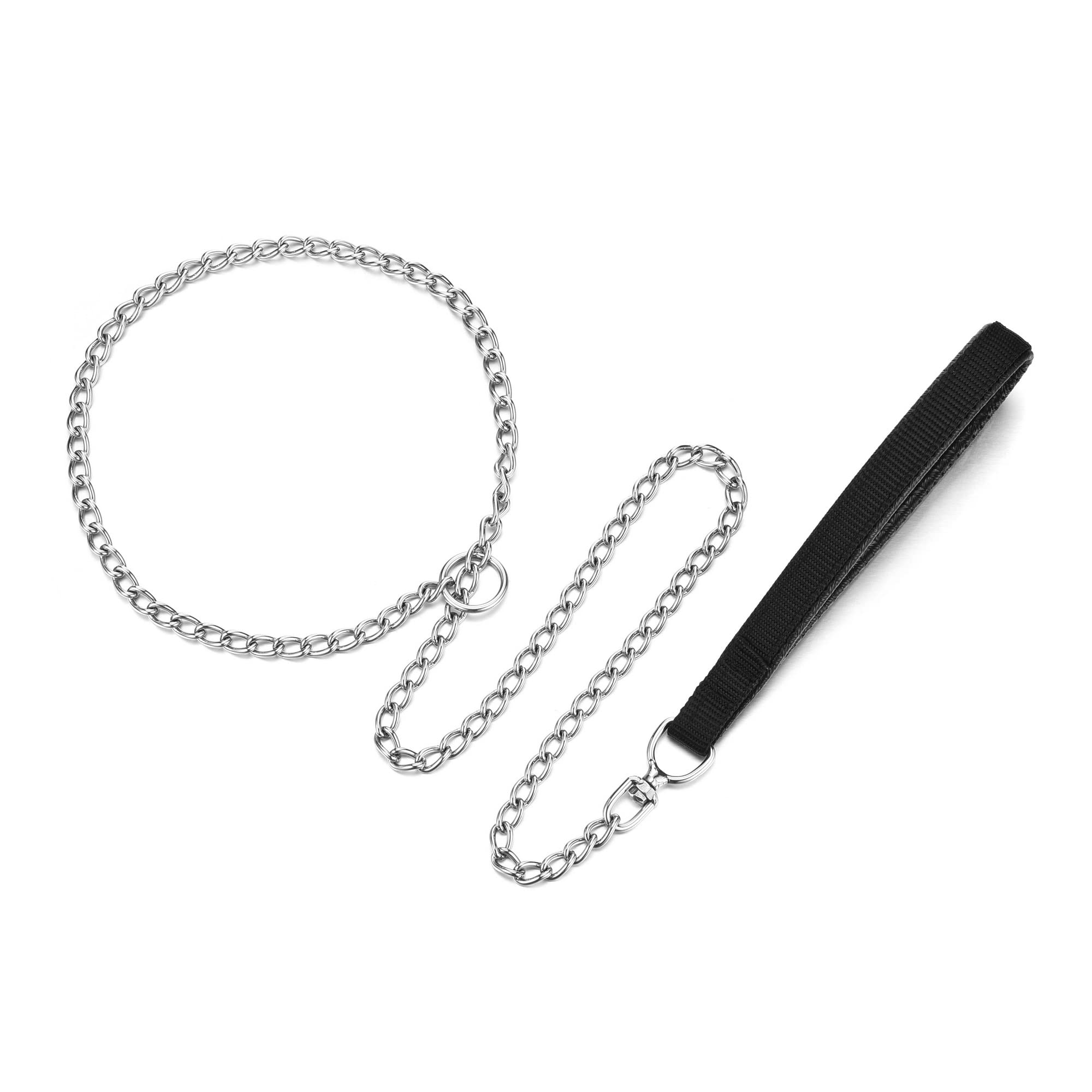 Filhome Metal Dog Leash And Collar - 4Ft Chew Proof Chain With P Chain Slip, Heavy Duty Sturdy Pet Leash With Padded Handle For