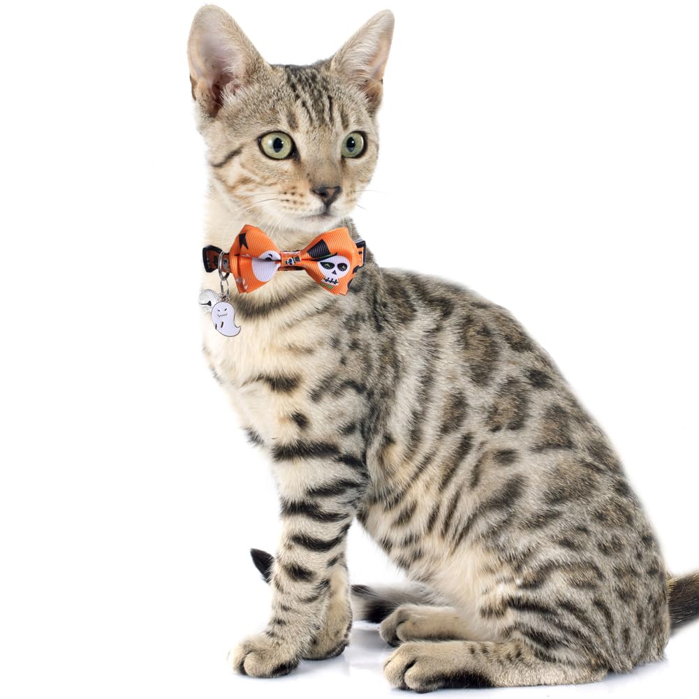Halloween Cat Collar Breakaway With Cute Bow Tie And Bell For Kitty Adjustable Safety