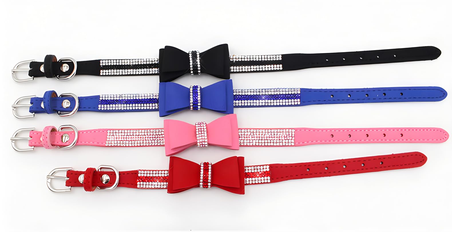 Blue Girl Dog Collars For Medium Dogs With Bow, Rhinestone Puppy Collar Diamond Cat Collars Bling Sparkly Jewelry Cute Adjustabl