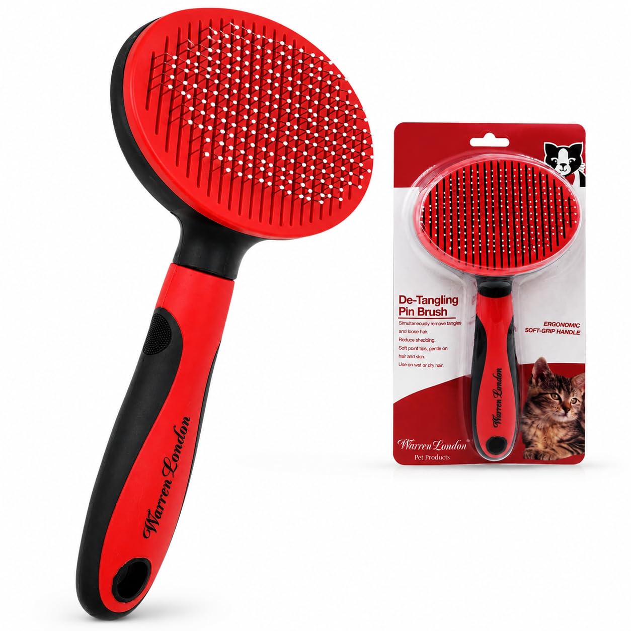 Warren London Self-Cleaning Cat Pin Brush for Shedding & Detangling
