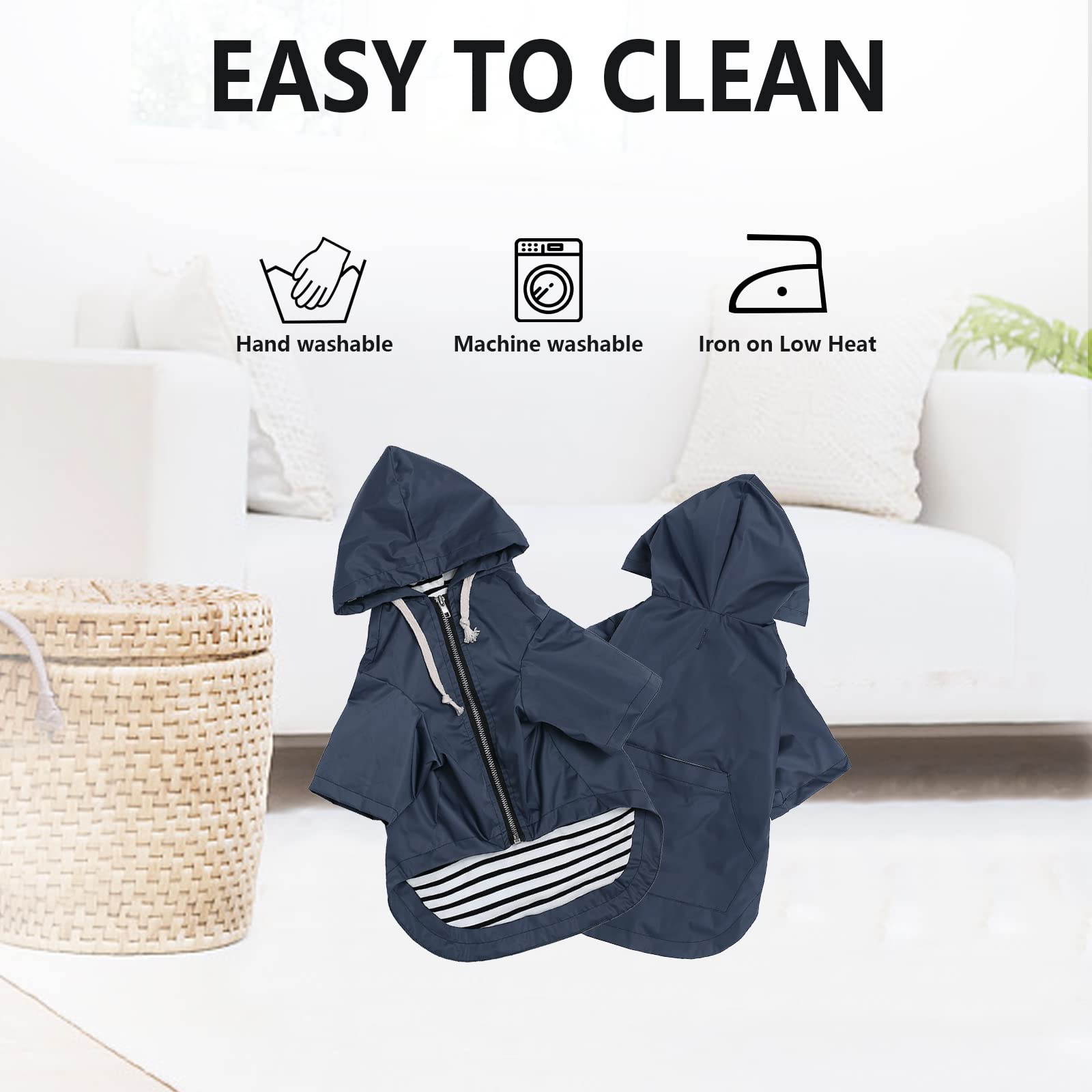 Dog Raincoat Waterproof Puppy Rain Jacket With Hood For Small Medium Dogs, Poncho With Reflective Strap, Storage Pocket And Harness Hole - Blue - L
