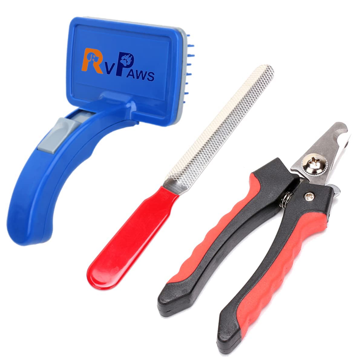 Rvpaws Slicker Grooming Brush And Nail Cutter For Dogs And Cats, SpringLoaded SelfCleaning Feature, Remove Shedding Hair, Tang