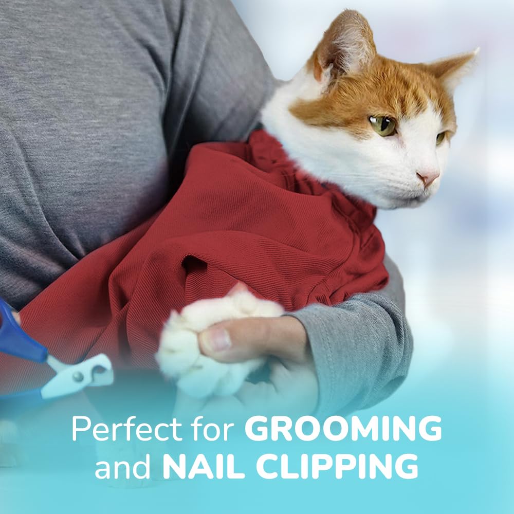 Cat-in-the-Bag Cozy Comfort Carrier - Large Soft Red Cat Carrier and Cat Restraint Bag for Nail Trimming, Vet Visits, Medication