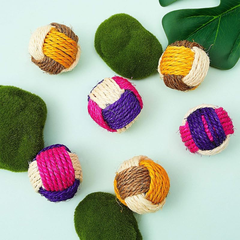 Bohobark 1Pc Sisal Ball Cat Toy  Durable Knotted Fabric Material For Medium Breeds  Colorful