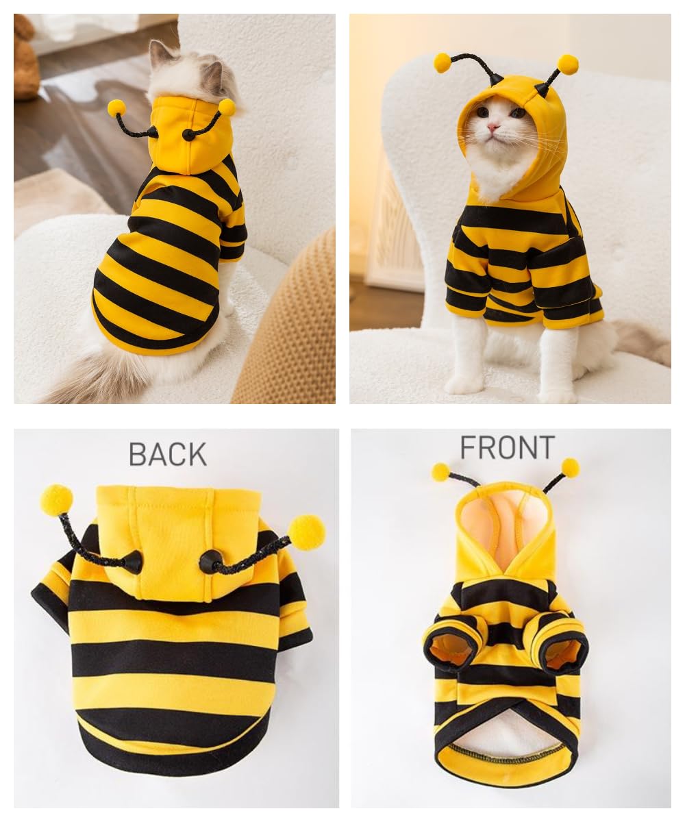 Selena Cat Bee Antennae Costume Hoodies Cute Bee Stripes Dog Kitten Puppy Pet Apparel (Medium,Yellow&Black)