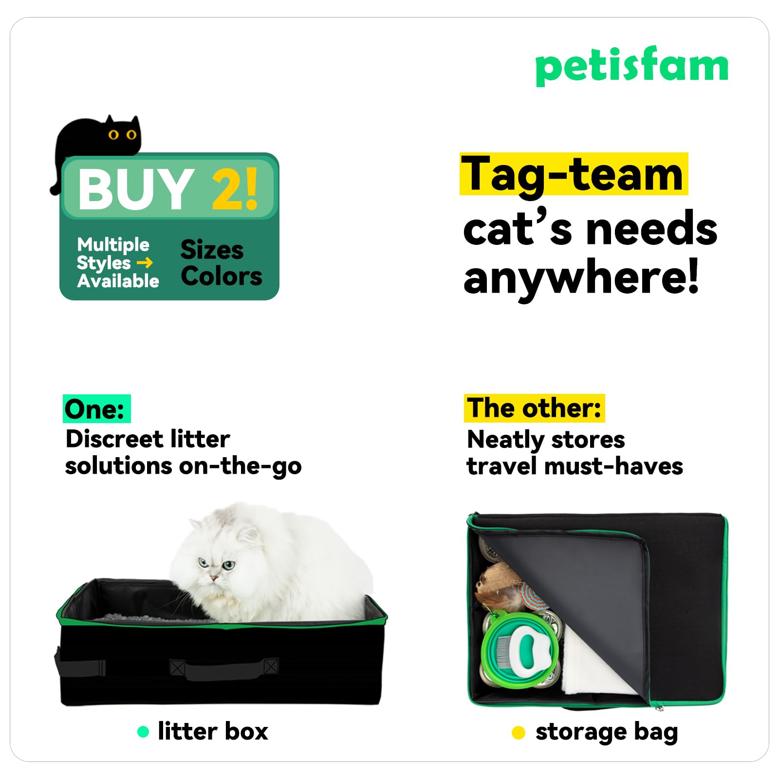 petisfam Portable Travel Litter Box for Cats with Lid to Contain Litter and Odor. Easy to Carry, Clean and Store. Easy for Car T